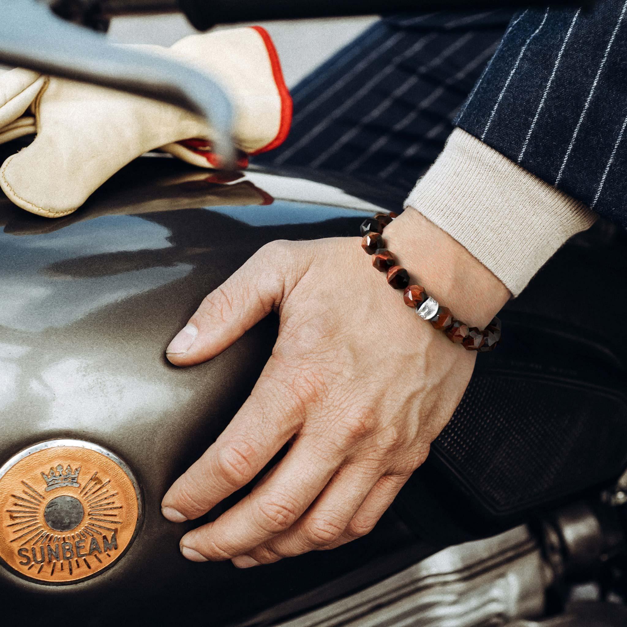 AWNL 瑞典珠寶 天然晶石 維京 盧恩符文 紅虎眼 男士手鍊 晶石手鍊