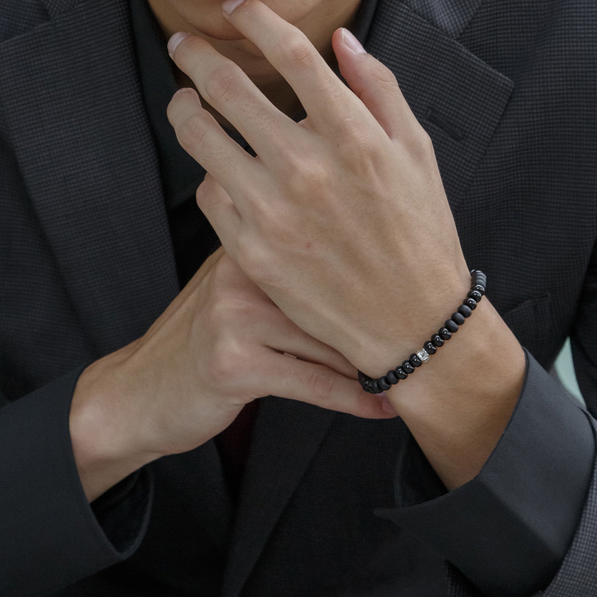 黑瑪瑙 盧恩 霧面亮面 男士手鍊 - AWNL Taiwan