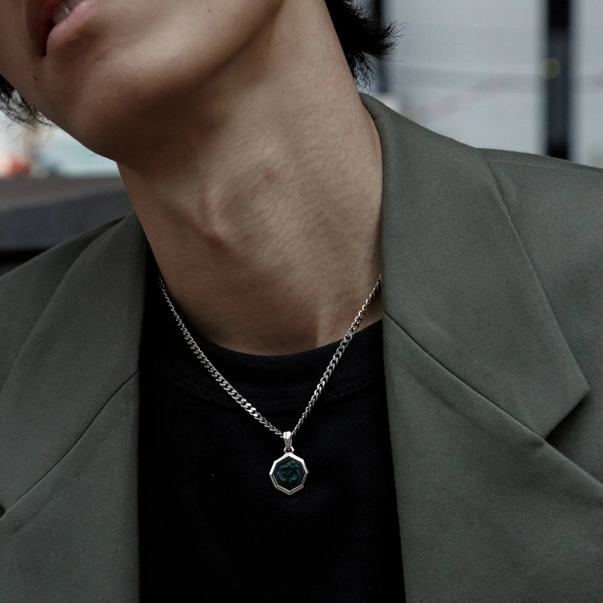 血石碧玉 om字梵文 男士項鍊 - AWNL Taiwan