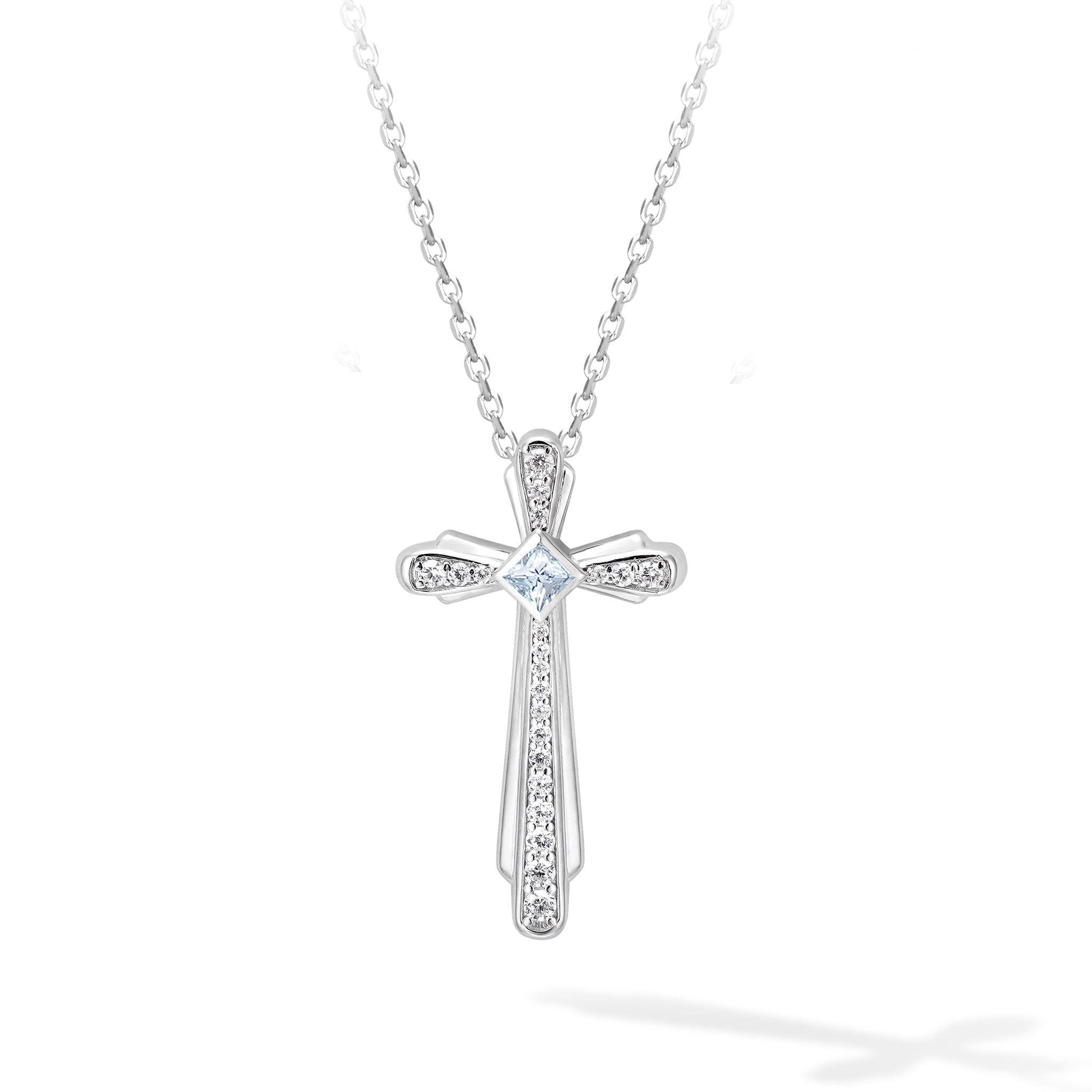 海藍寶石 三月誕生石 十字架 女士項鍊 - AWNL Taiwan