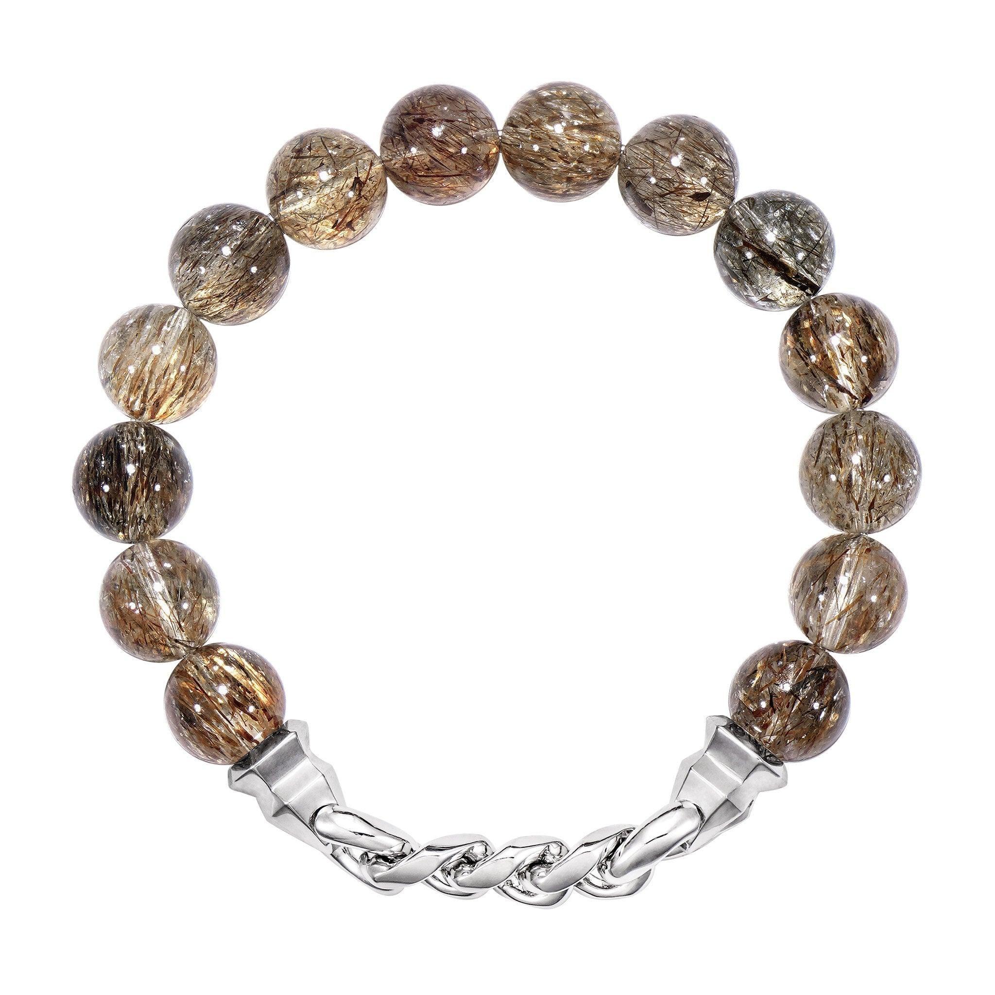 黑金超七 招財開運 水晶手鍊 男生半銀鏈手環 串珠手鍊 | AWNL 瑞典設計輕珠寶