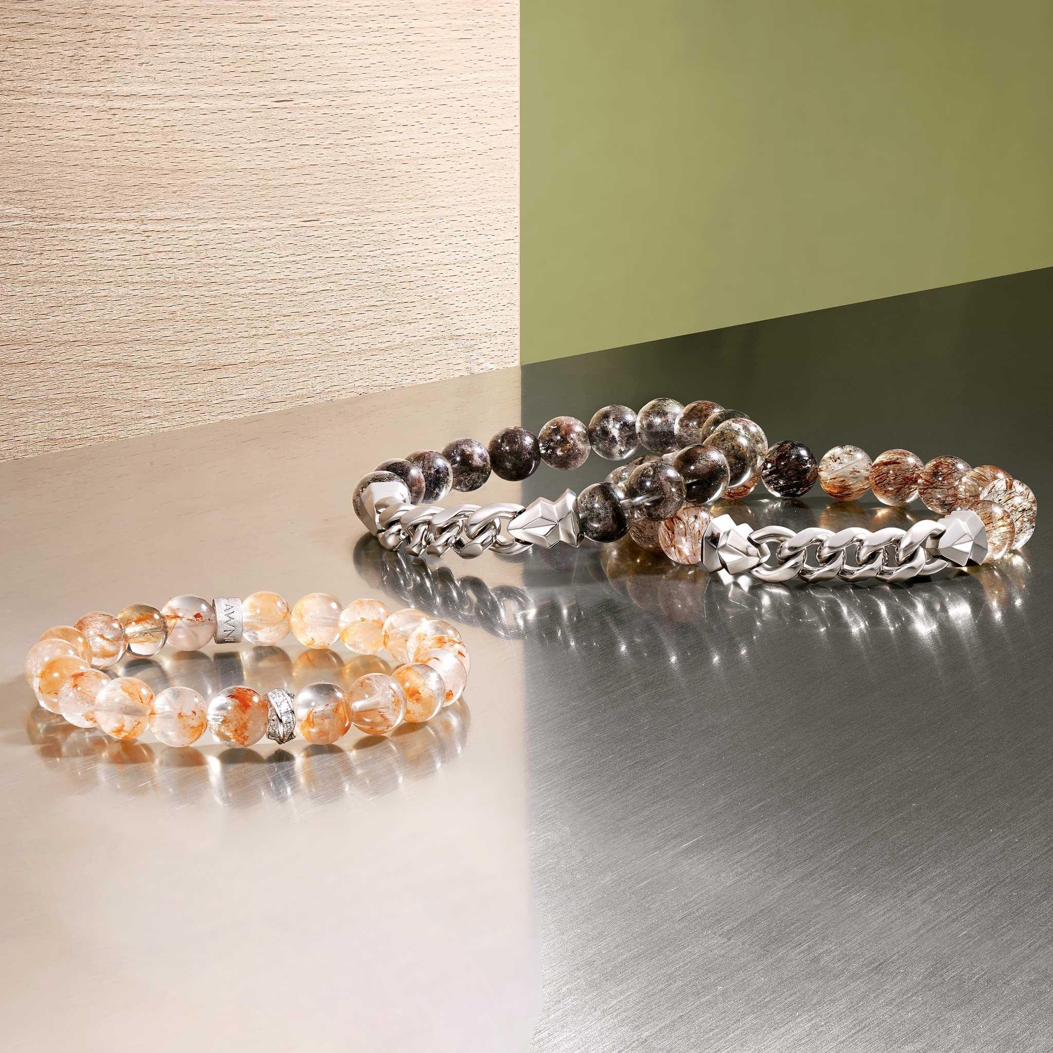 黑金超七 招財開運 水晶手鍊 男生半銀鏈手環 串珠手鍊 | AWNL 瑞典設計輕珠寶