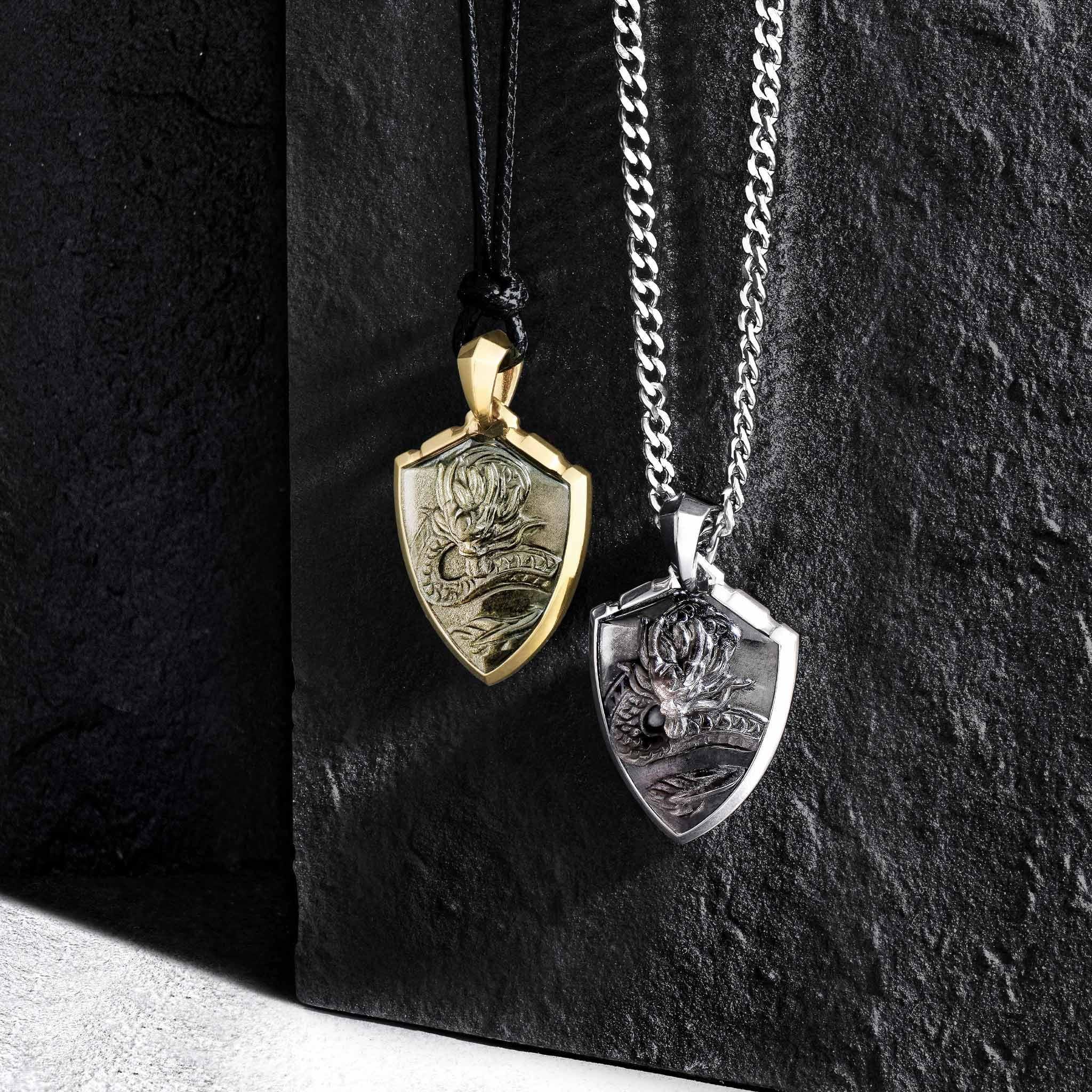 金曜石 天然水晶 龍牌 男士吊墜蠟繩項鍊|AWNL 瑞典設計輕珠寶