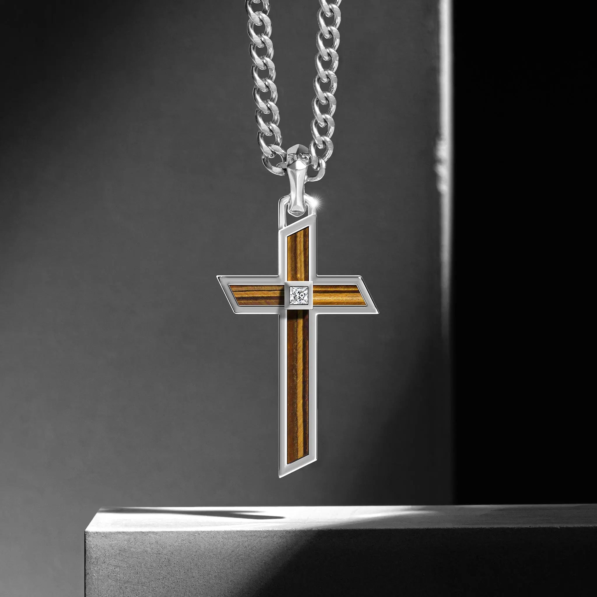 金虎眼 斜切十字架 項鍊 - AWNL Taiwan