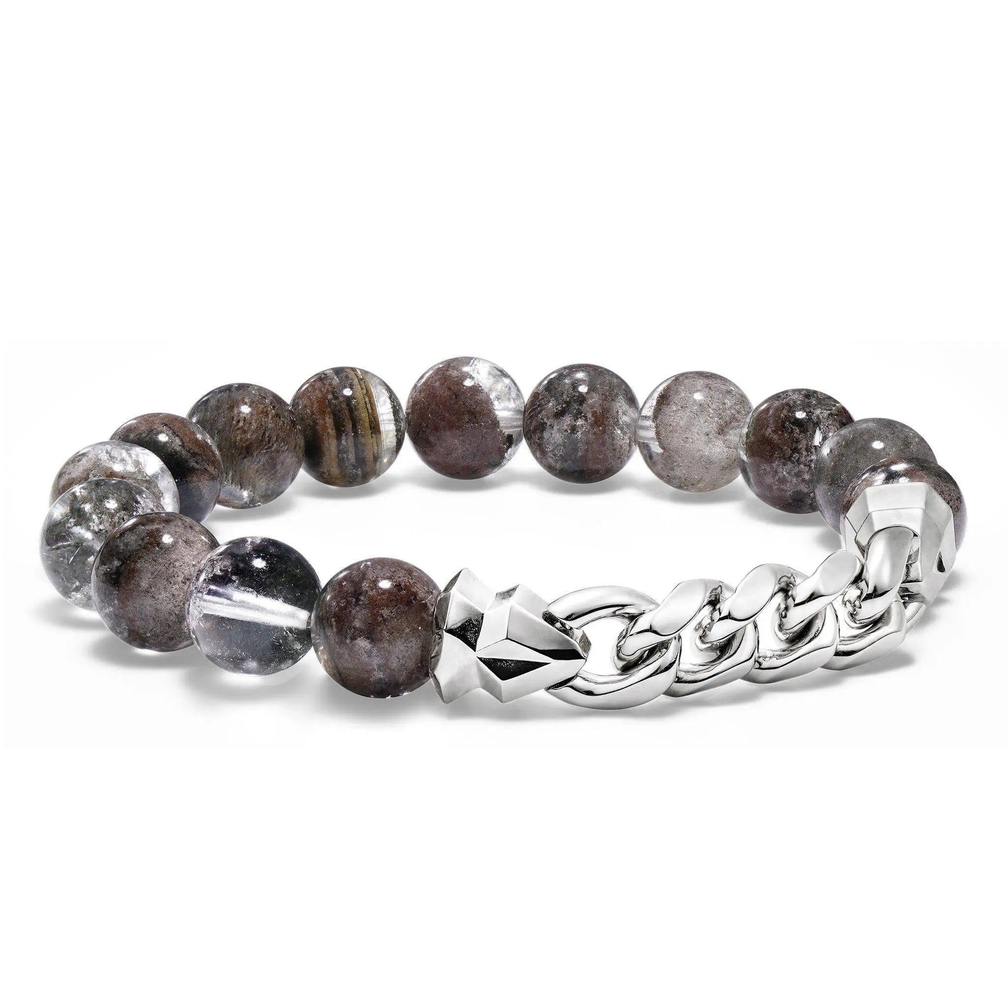 綠幽靈 事業運 水晶手鍊 男生半銀鏈手環 串珠手鍊 | AWNL 瑞典設計輕珠寶