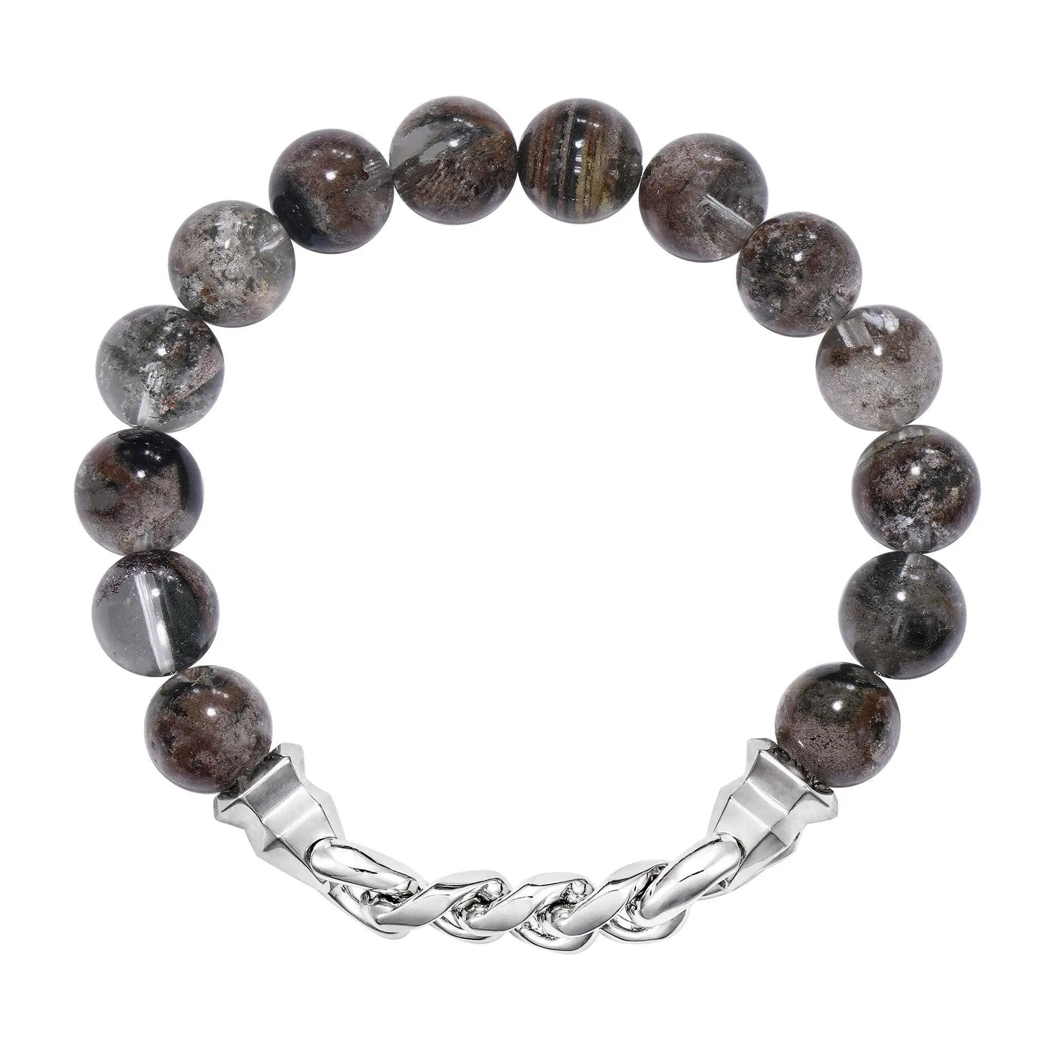 綠幽靈 事業運 水晶手鍊 男生半銀鏈手環 串珠手鍊 | AWNL 瑞典設計輕珠寶