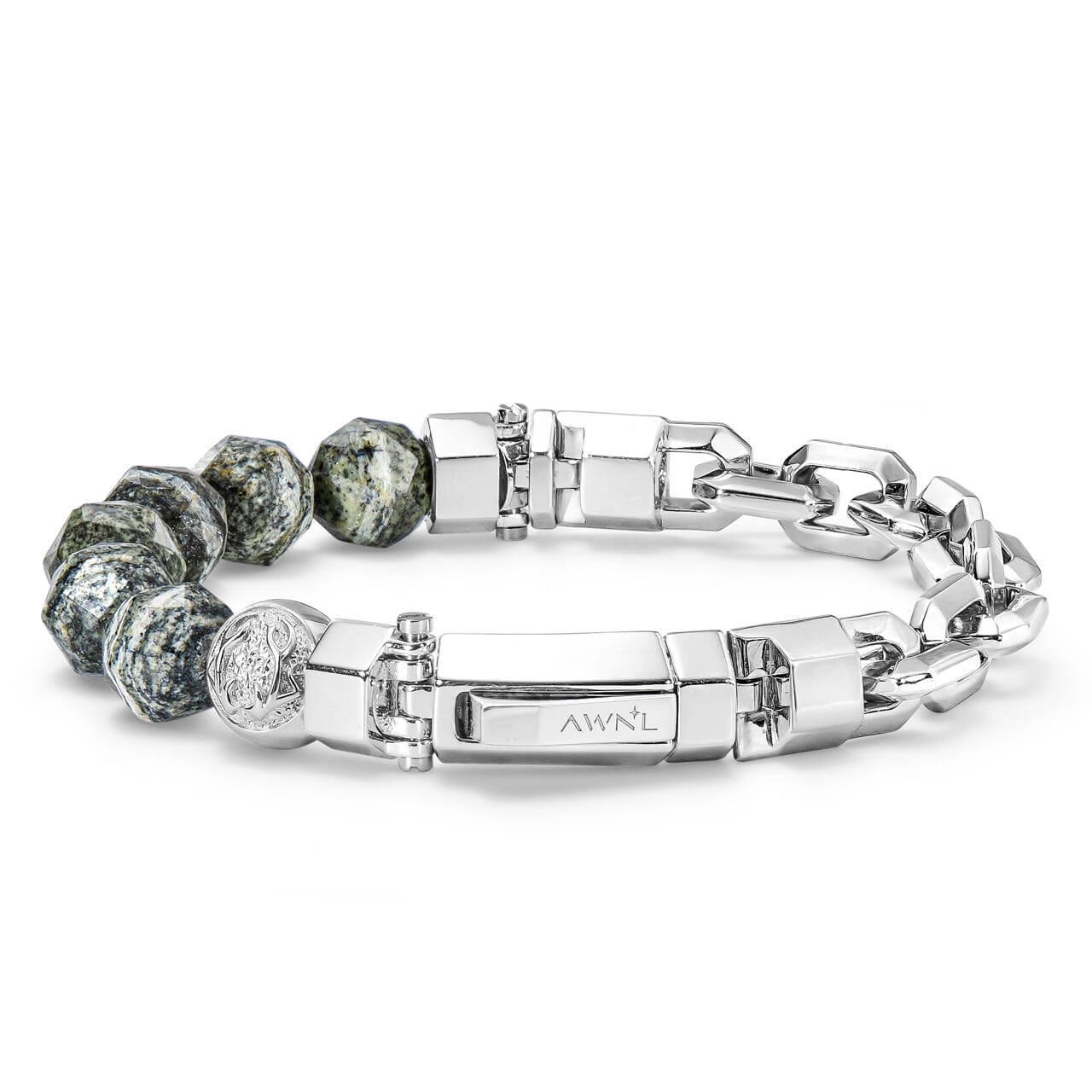 斑紋碧玉 半銀鏈 男士手鍊 - AWNL Taiwan