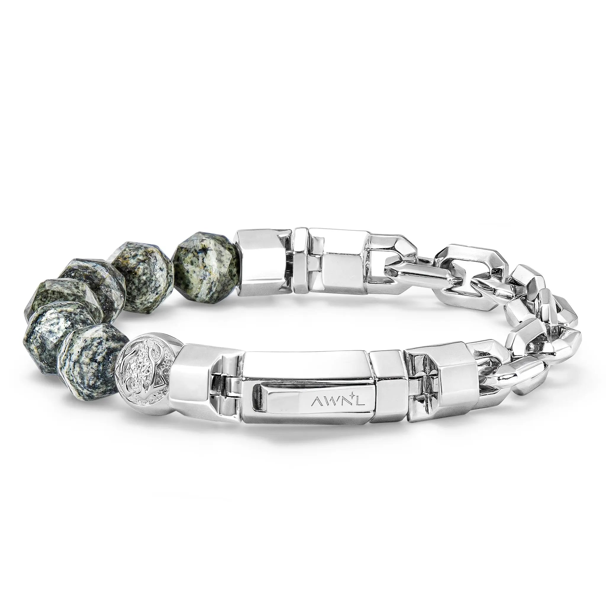 斑紋碧玉 半銀鏈 男士手鍊 - AWNL Taiwan