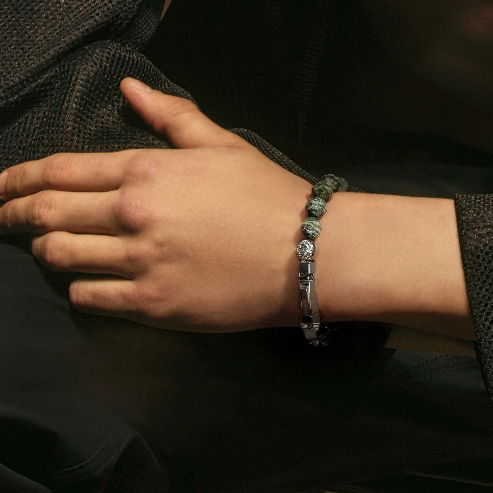 斑紋碧玉 半銀鏈 男士手鍊 - AWNL Taiwan