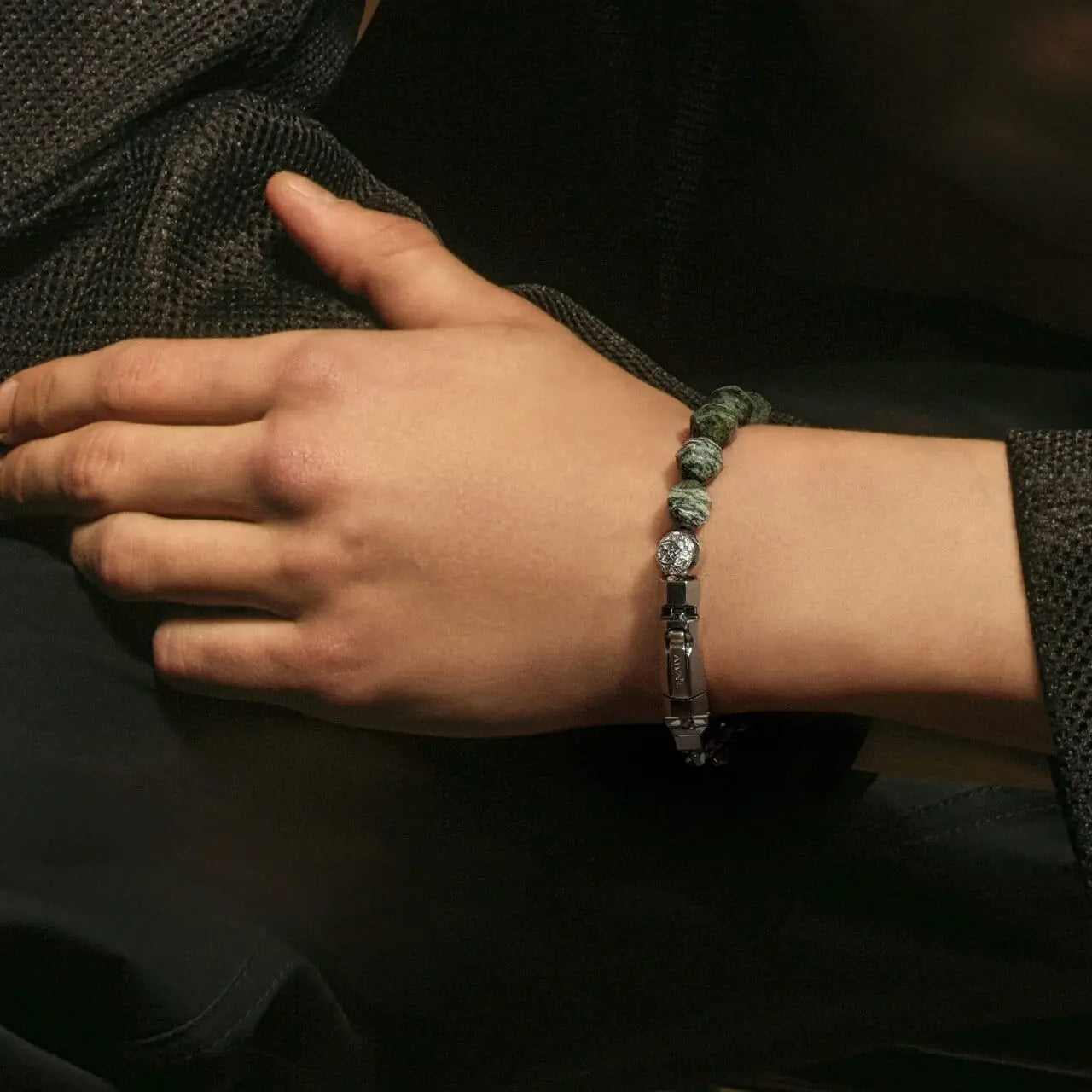 斑紋碧玉 半銀鏈 男士手鍊 - AWNL Taiwan