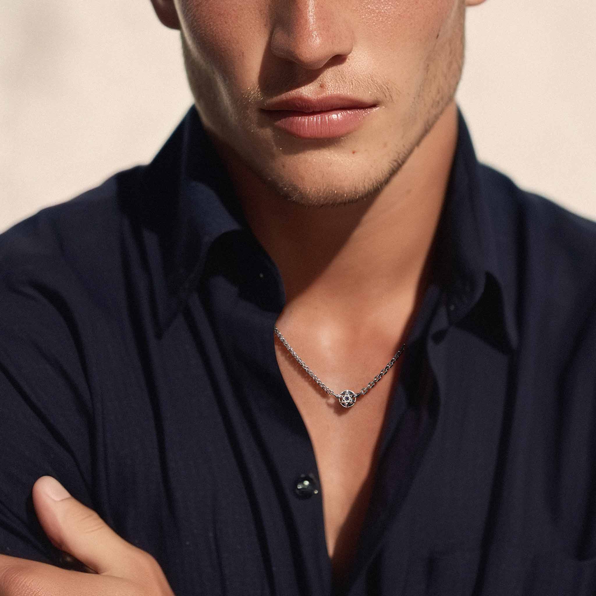 六芒星 藍寶石 黑蝶貝 項鍊 - AWNL Taiwan