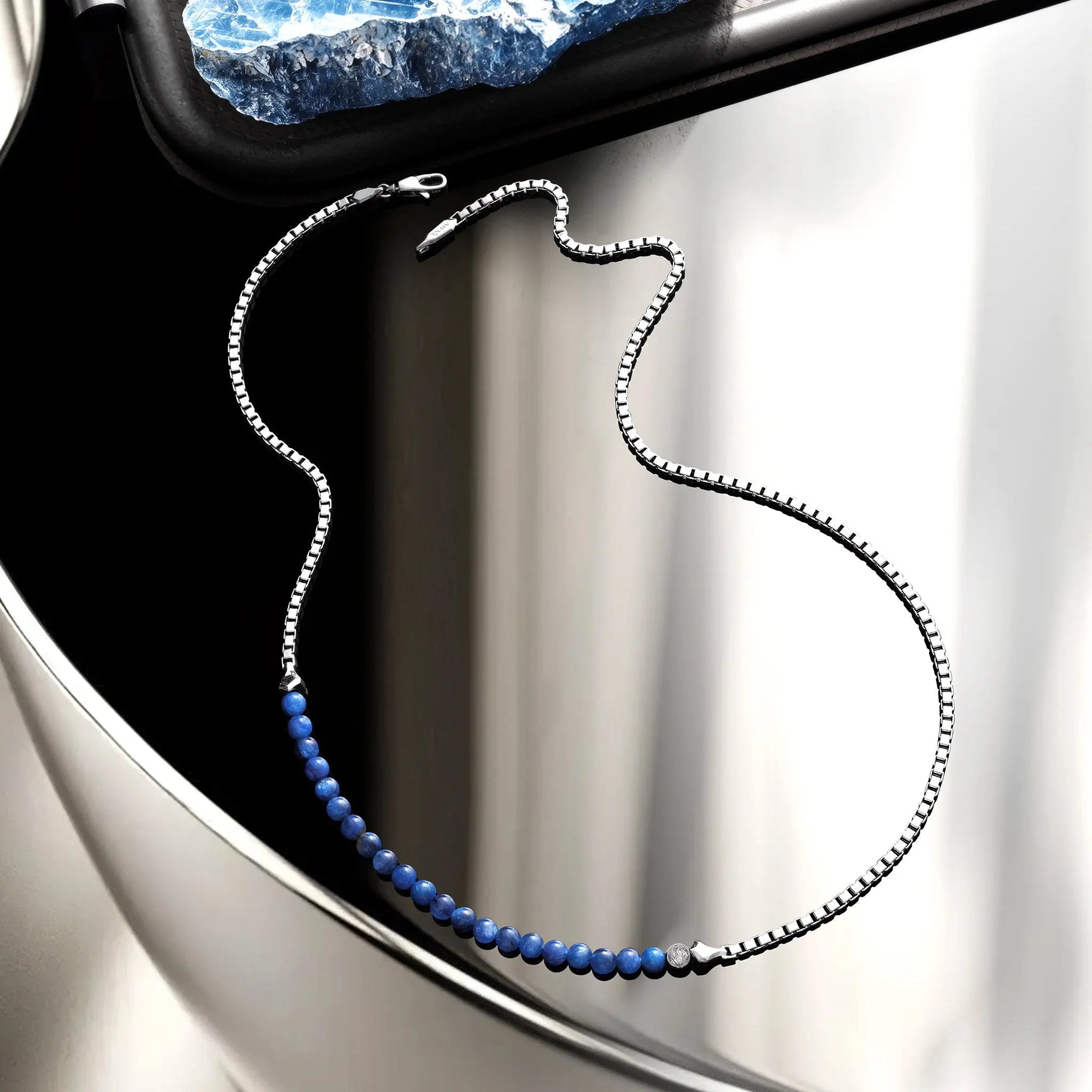 純銀 藍晶石 盒鏈條項鍊 - AWNL Taiwan