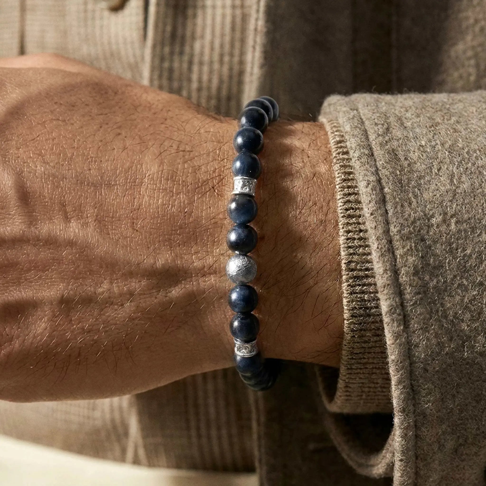 瑞典隕石 鷹眼石 盧恩 6mm 男士手鍊 - AWNL Taiwan