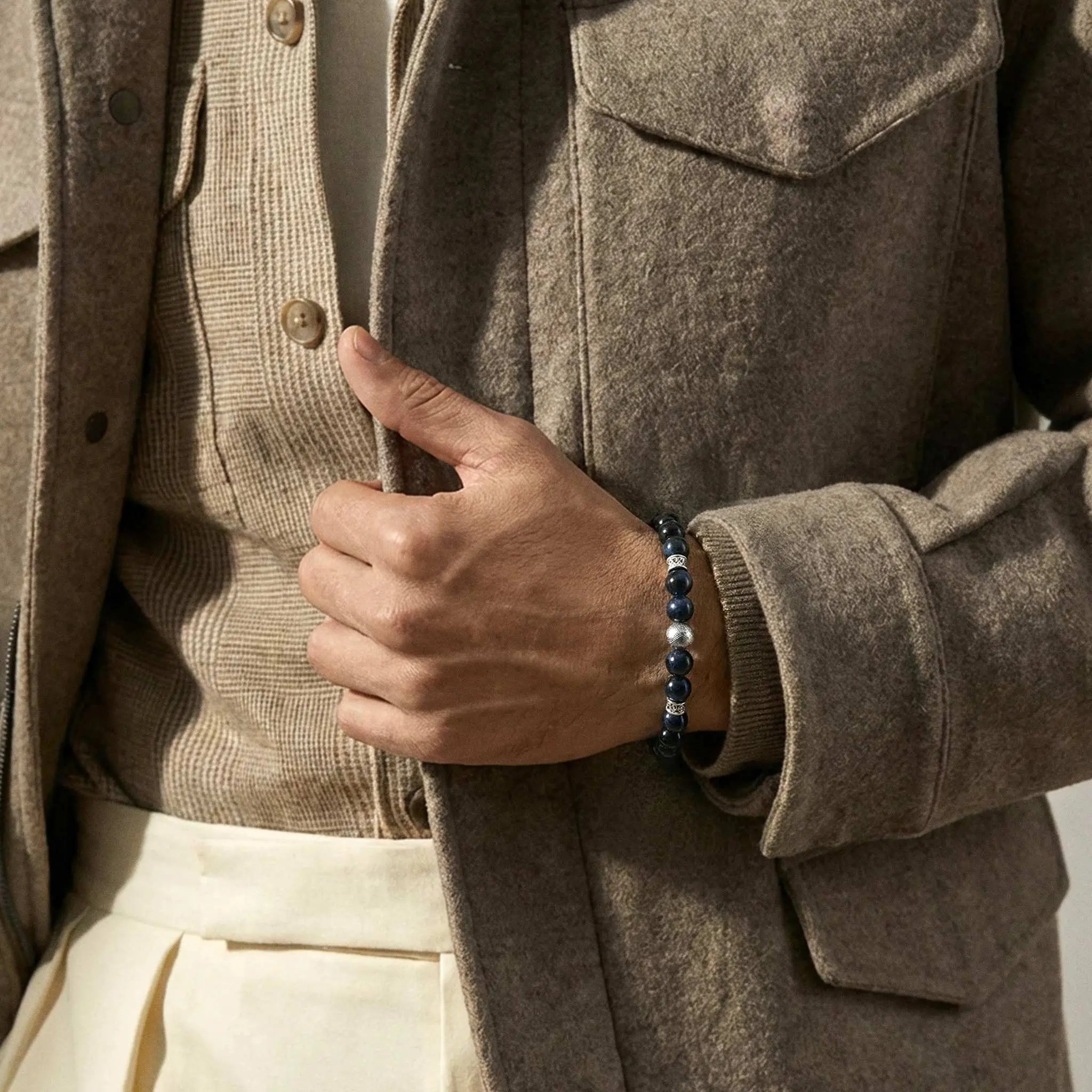 瑞典隕石 鷹眼石 盧恩 6mm 男士手鍊 - AWNL Taiwan