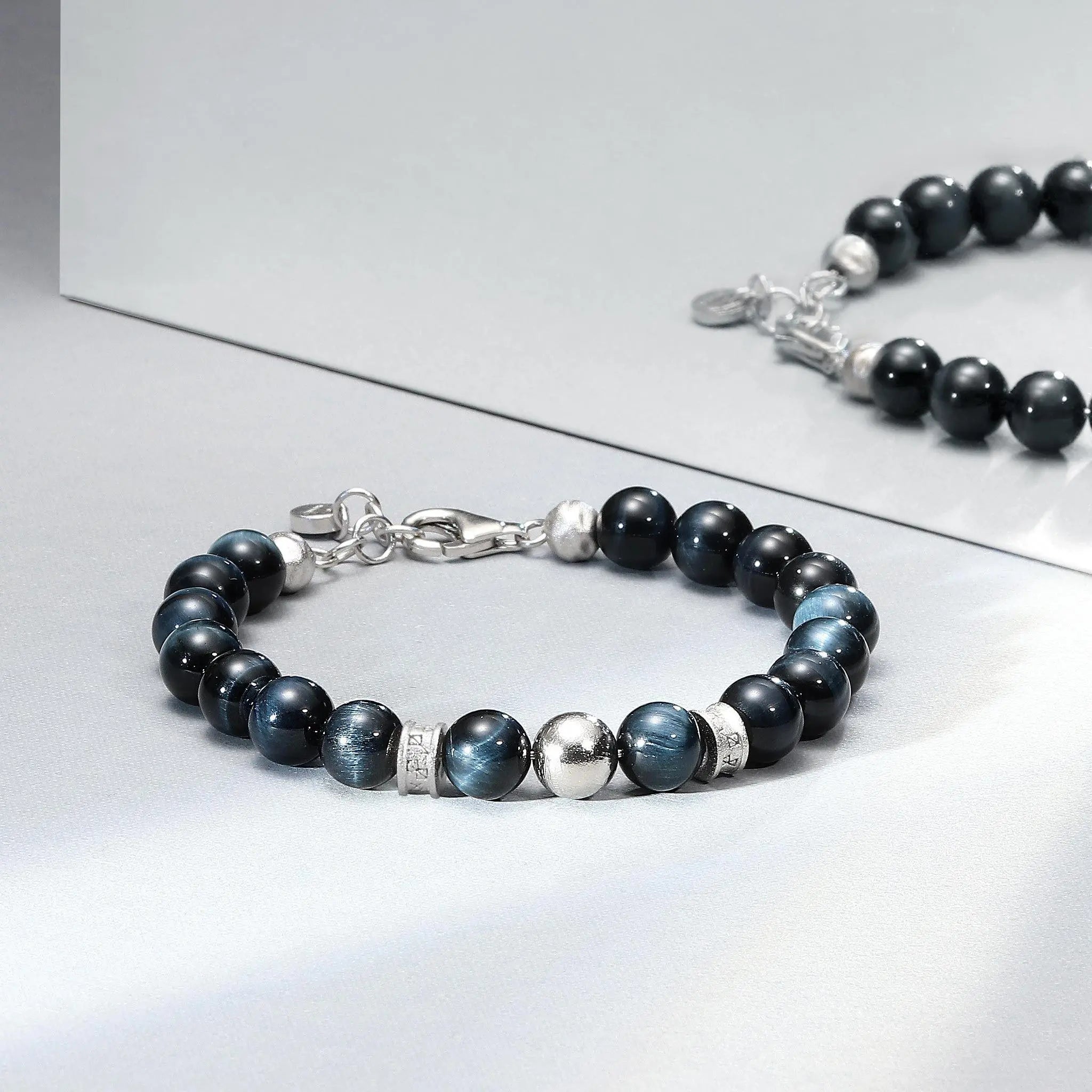 AWNL 瑞典珠寶 瑞典隕石 天然晶石 鷹眼石 盧恩符文 男士手鍊 隕石手鍊 - AWNL Taiwan