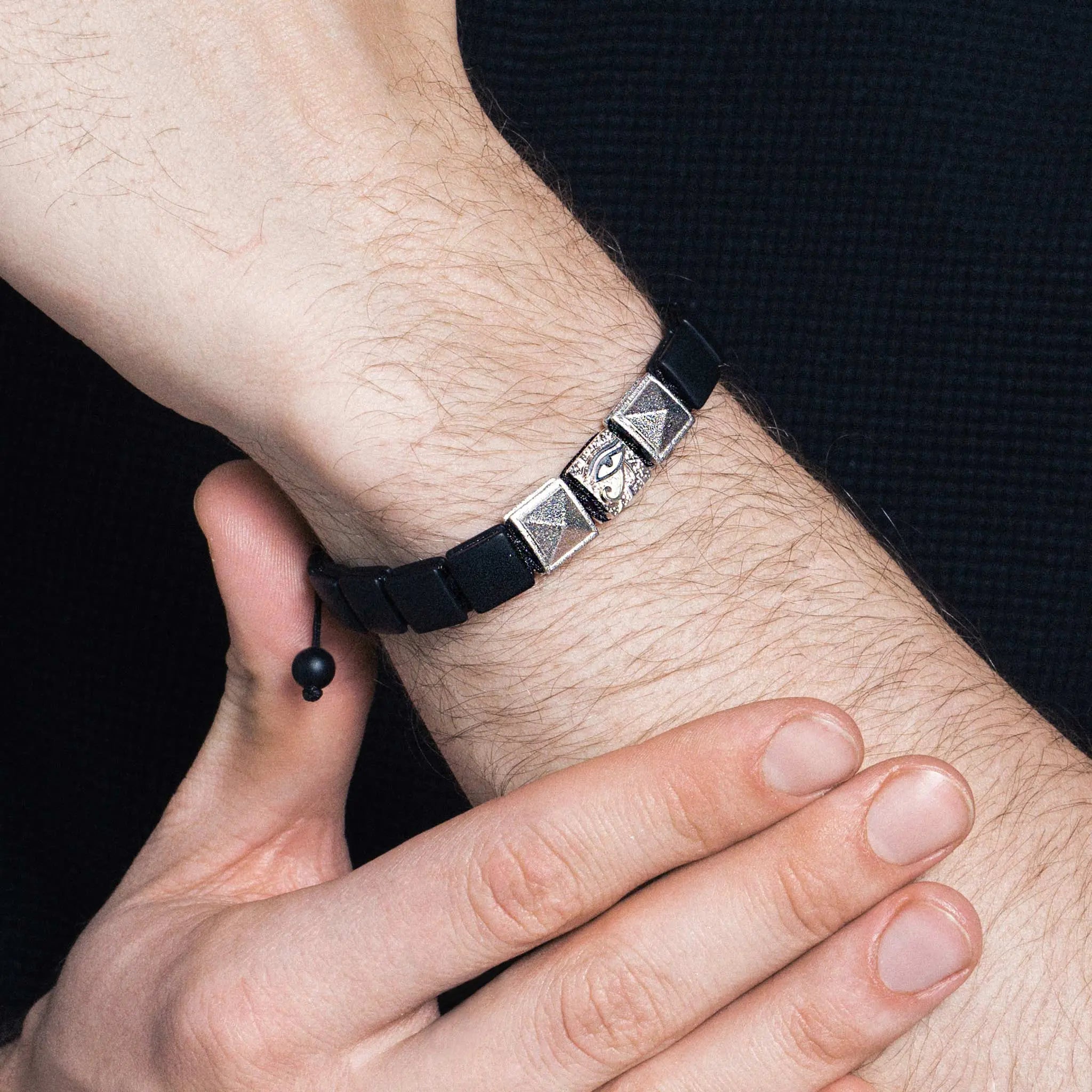 黑瑪瑙 荷魯斯之眼 平安符 男士手鍊 - AWNL Taiwan