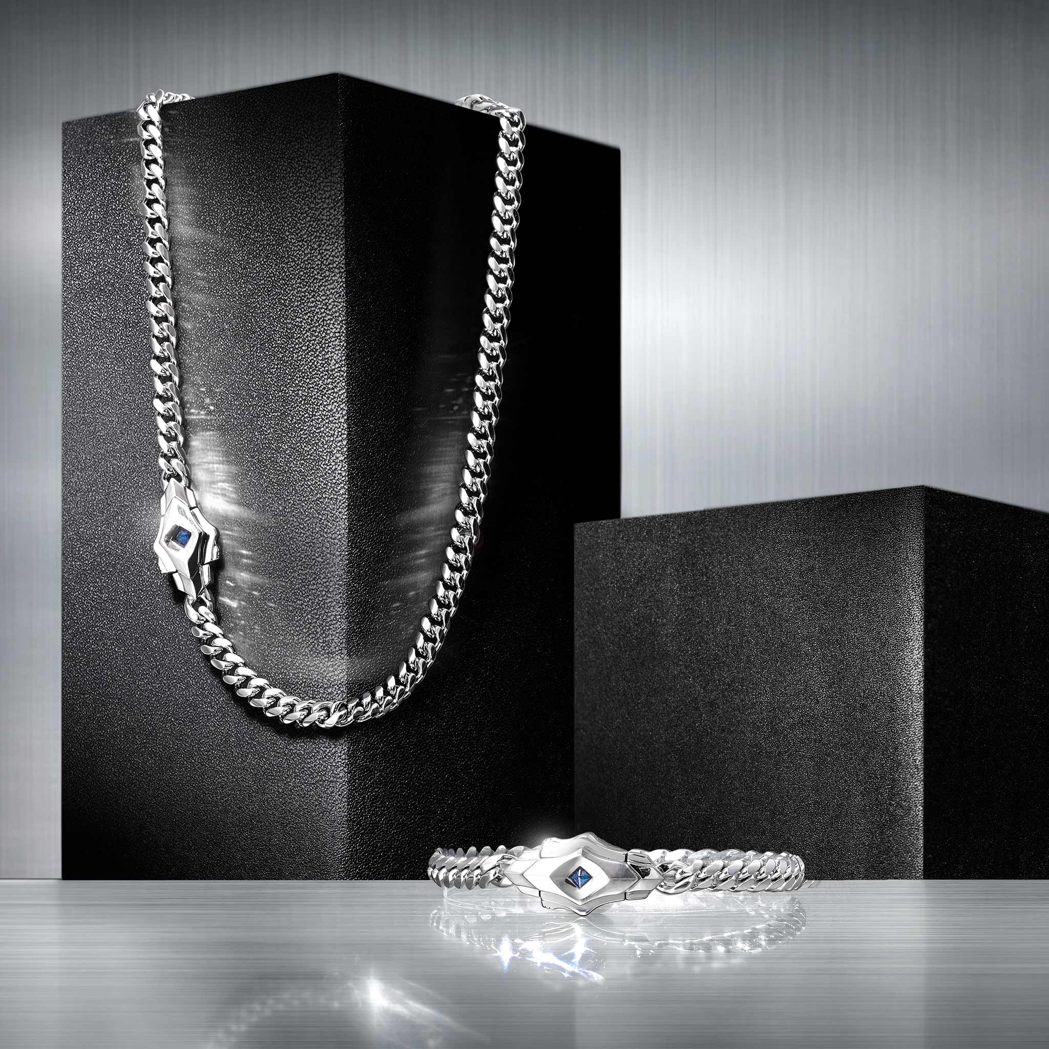 純銀 方形藍寶石 男士手鍊 - AWNL Taiwan