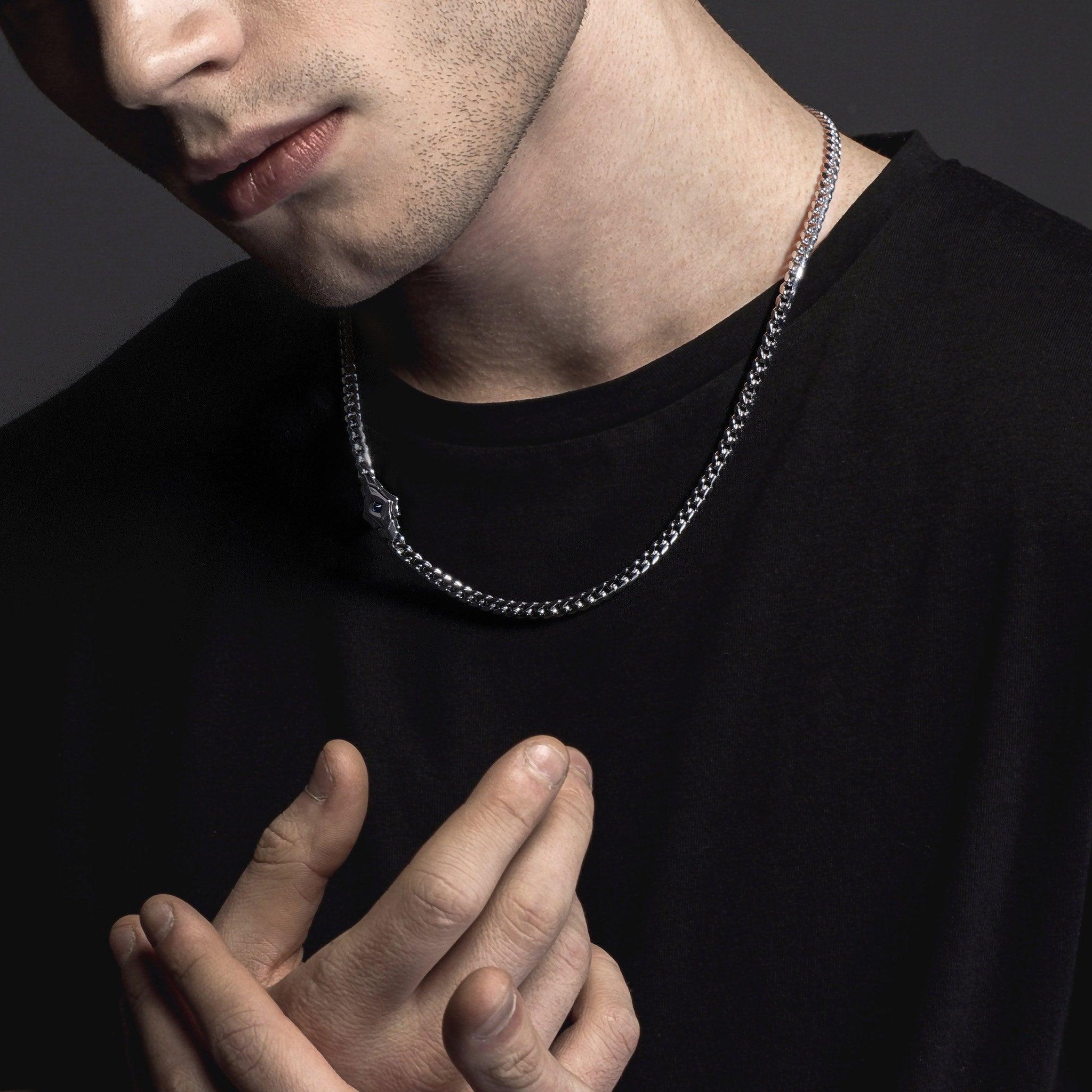 AWNL 瑞典珠寶 天然晶石 藍寶石 純銀 鏈條項鍊 男士項鍊 - AWNL Taiwan