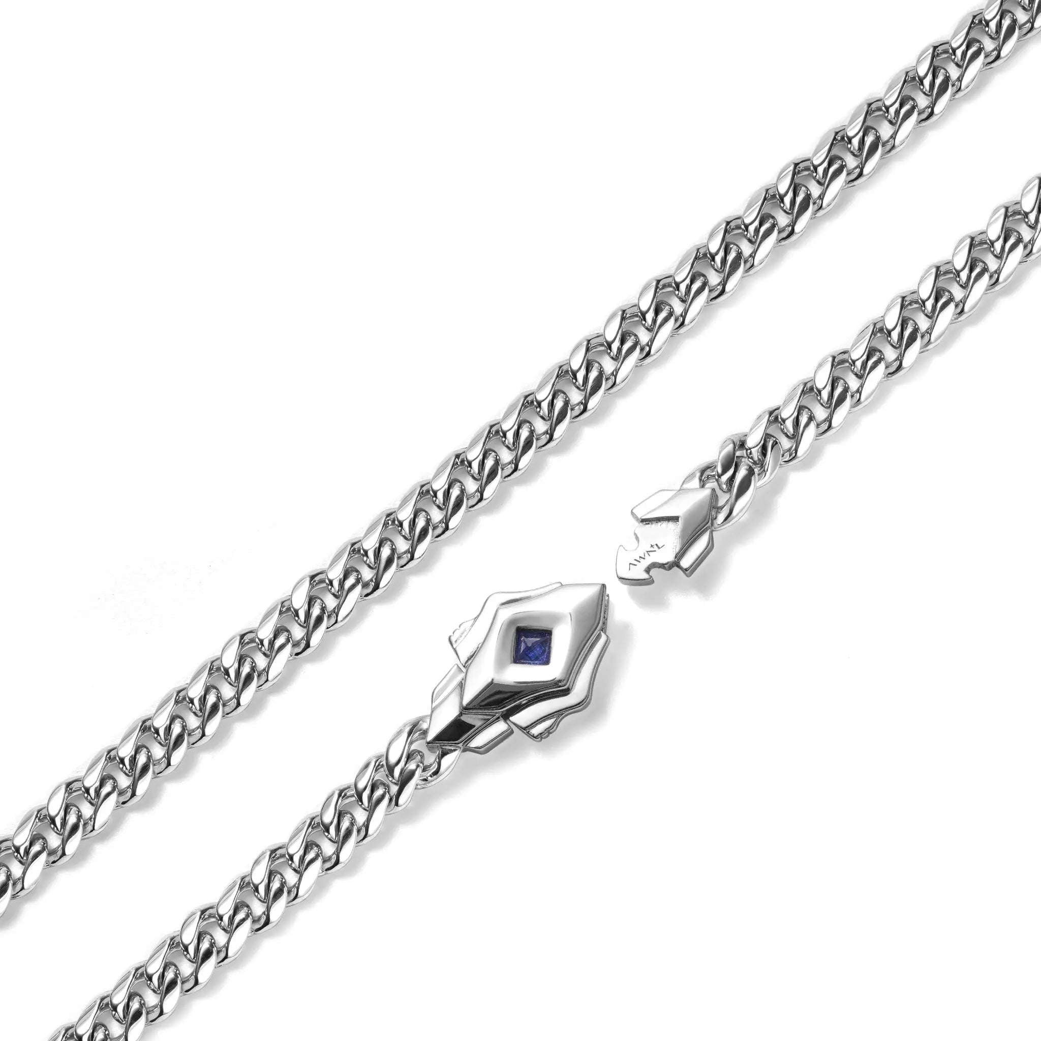 方形藍寶石 純銀 鏈條項鍊 - AWNL Taiwan