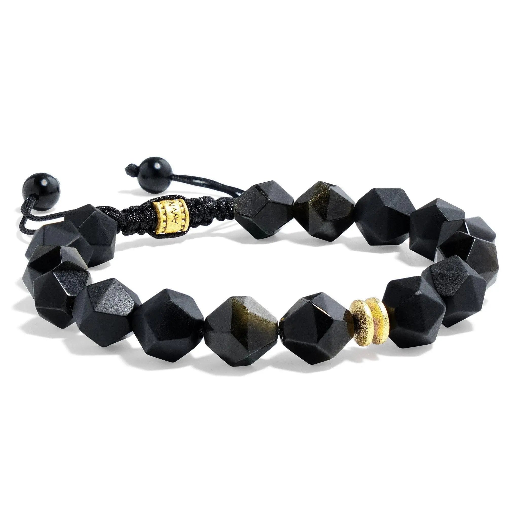 瑞典珠寶 AWNL 天然晶石 黑瑪瑙 金曜石 轉運能量 男士手鍊- AWNL Taiwan