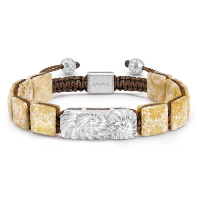 珊瑚化石 雙子菊石 男士手鍊