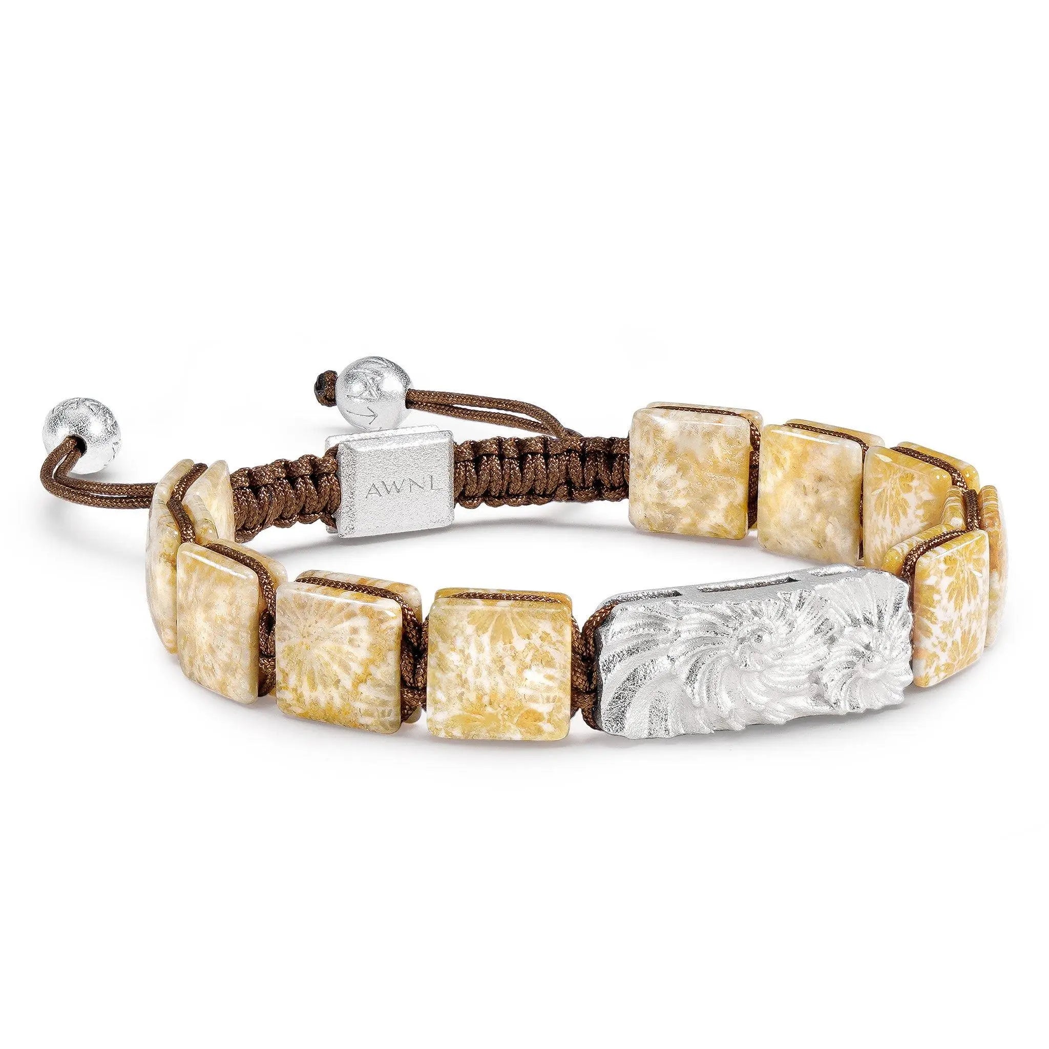 AWNL 瑞典珠寶 天然晶石 珊瑚化石 雙子菊石 男士手鍊 - AWNL Taiwan