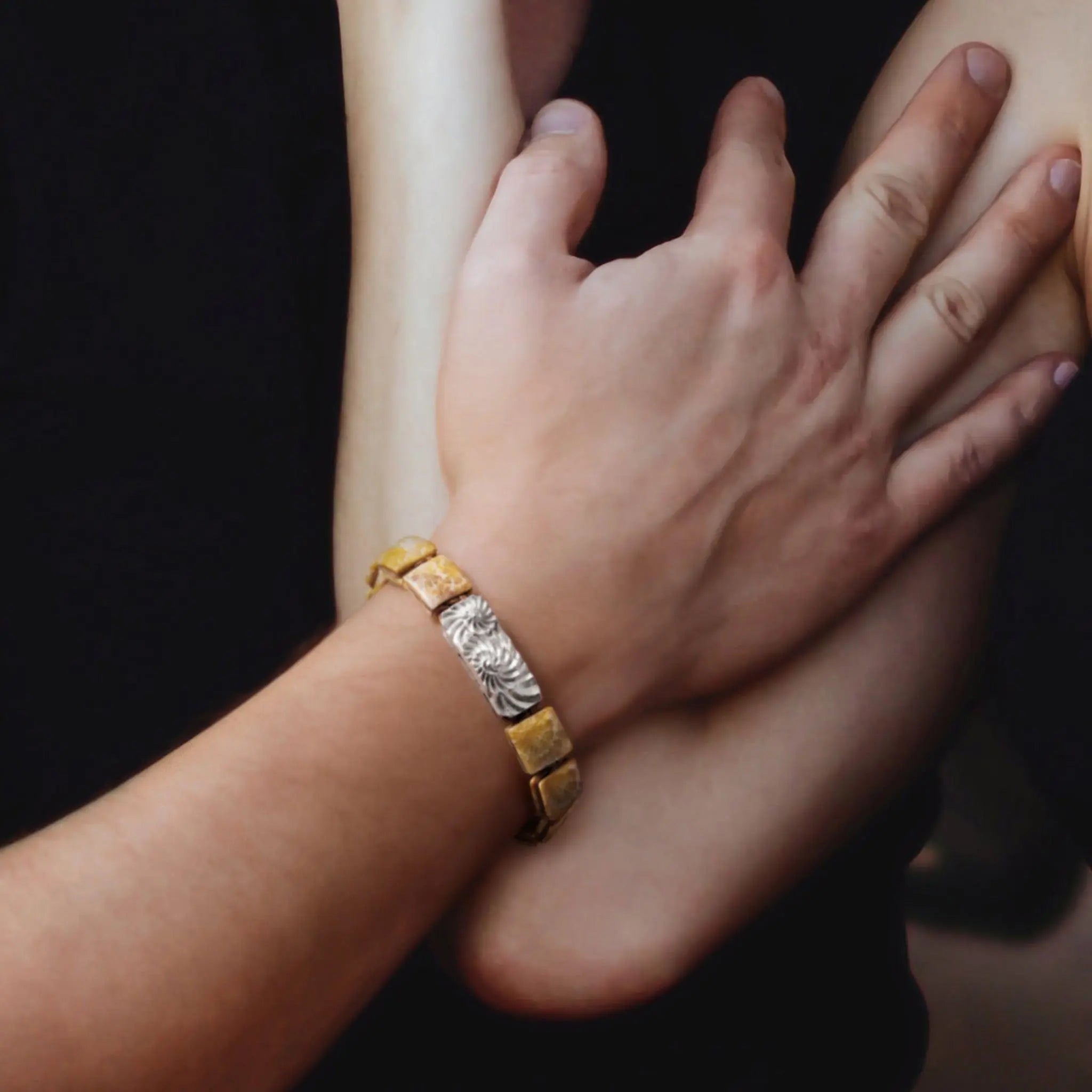 AWNL 瑞典珠寶 天然晶石 珊瑚化石 雙子菊石 男士手鍊 - AWNL Taiwan