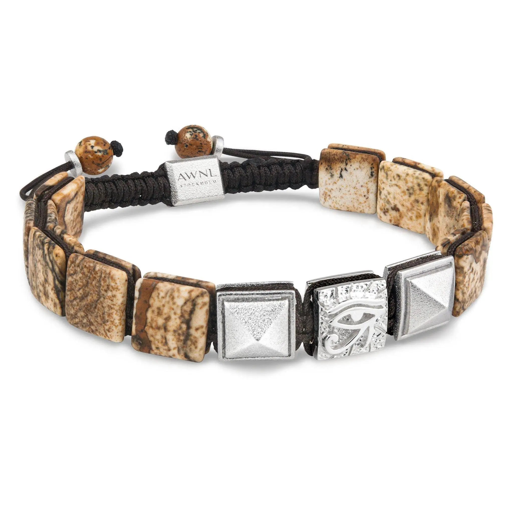 AWNL 瑞典珠寶 天然晶石 圖畫石 荷魯斯之眼 平安符 男士手鍊 - AWNL Taiwan