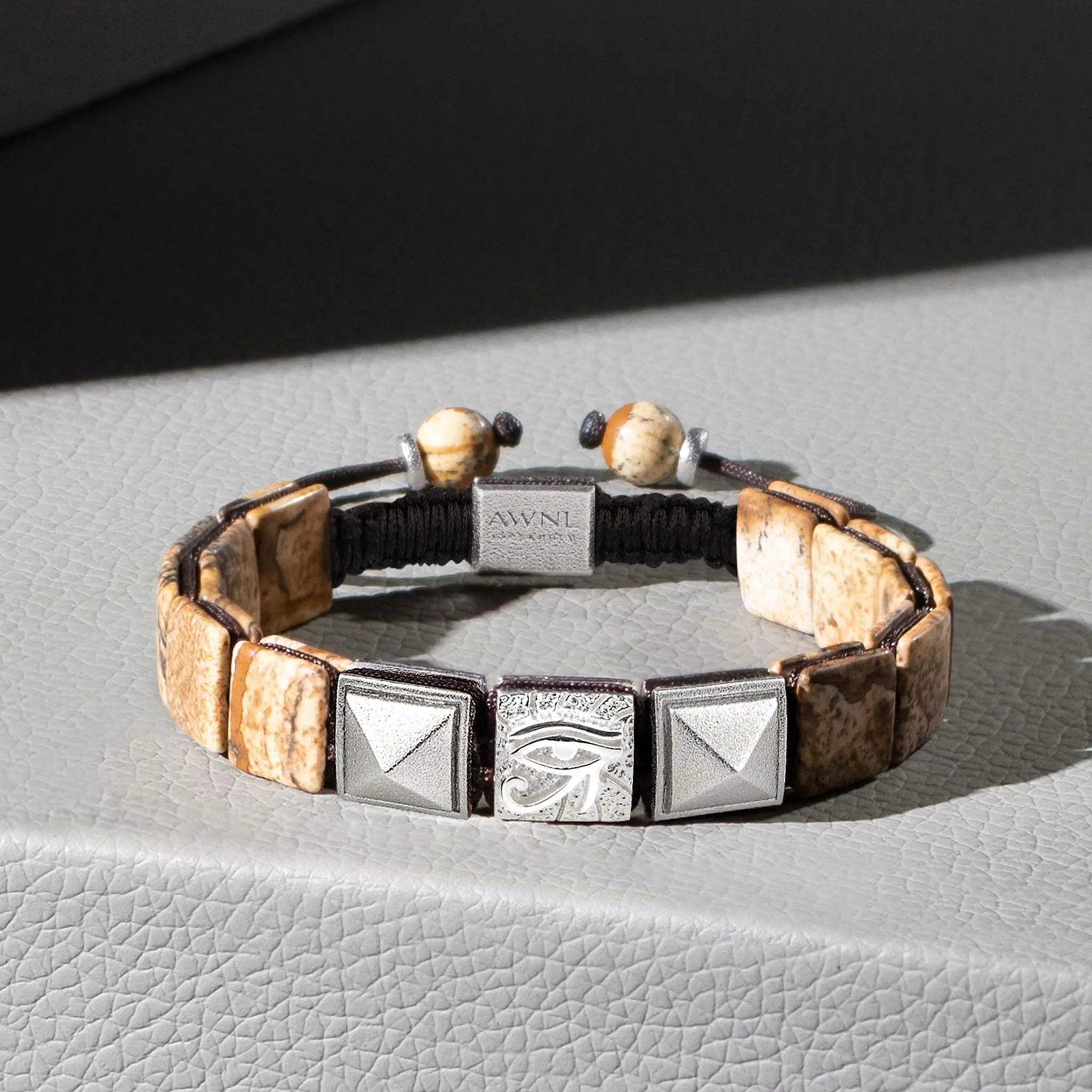 AWNL 瑞典珠寶 天然晶石 圖畫石 荷魯斯之眼 平安符 男士手鍊 - AWNL Taiwan