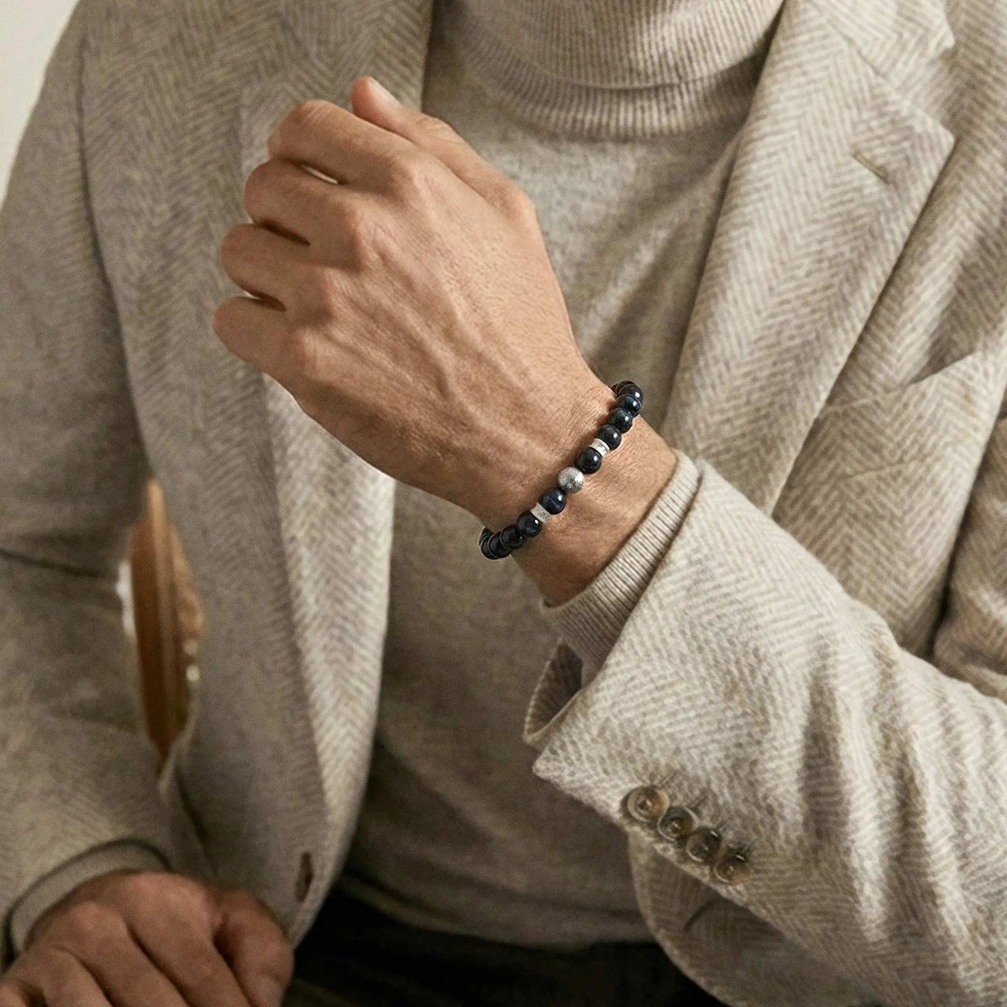 瑞典隕石 鷹眼石 盧恩 8mm 男士手鍊 - AWNL Taiwan