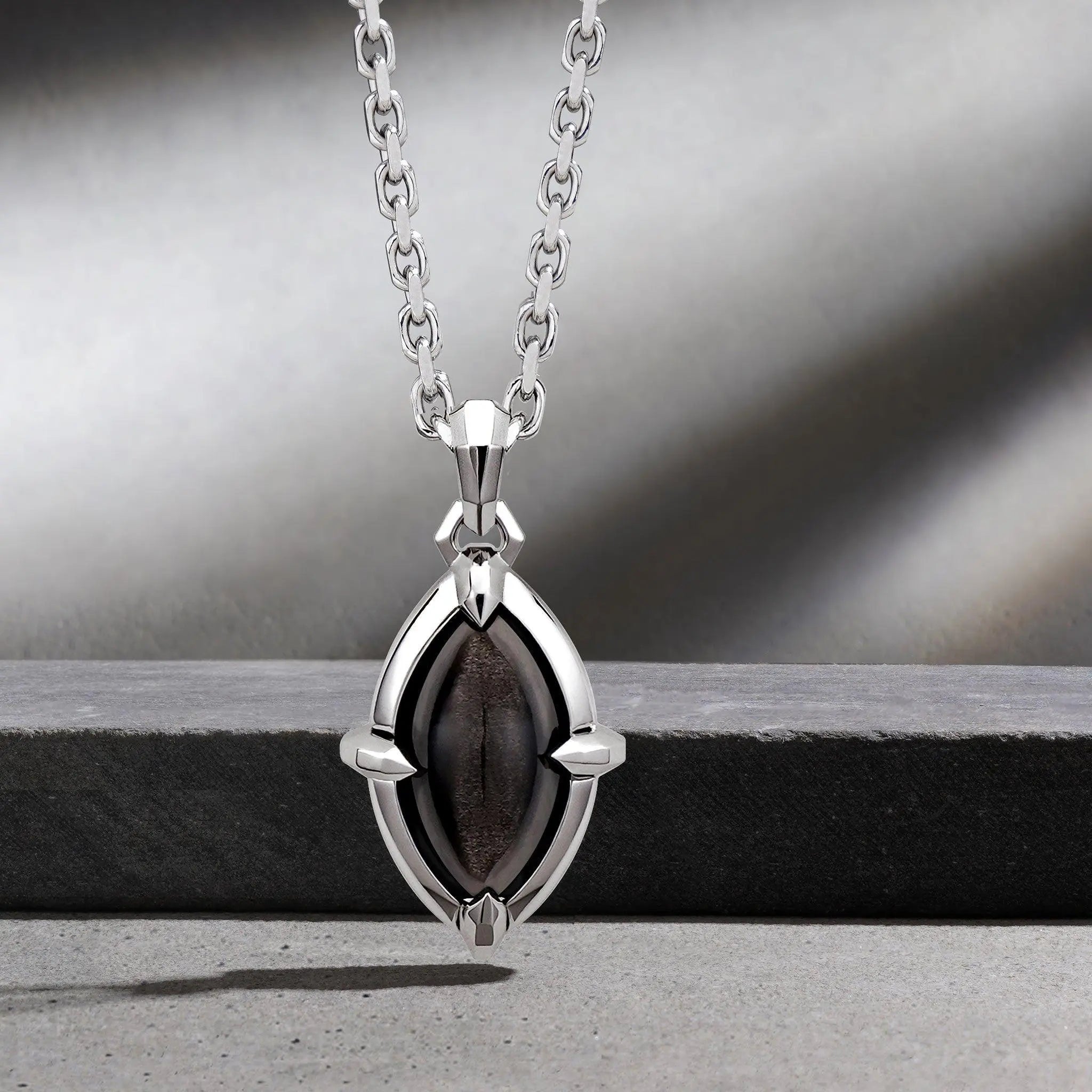 AWNL 瑞典珠寶 天然晶石 銀曜石 未来之眼 男士項鍊 - AWNL Taiwan