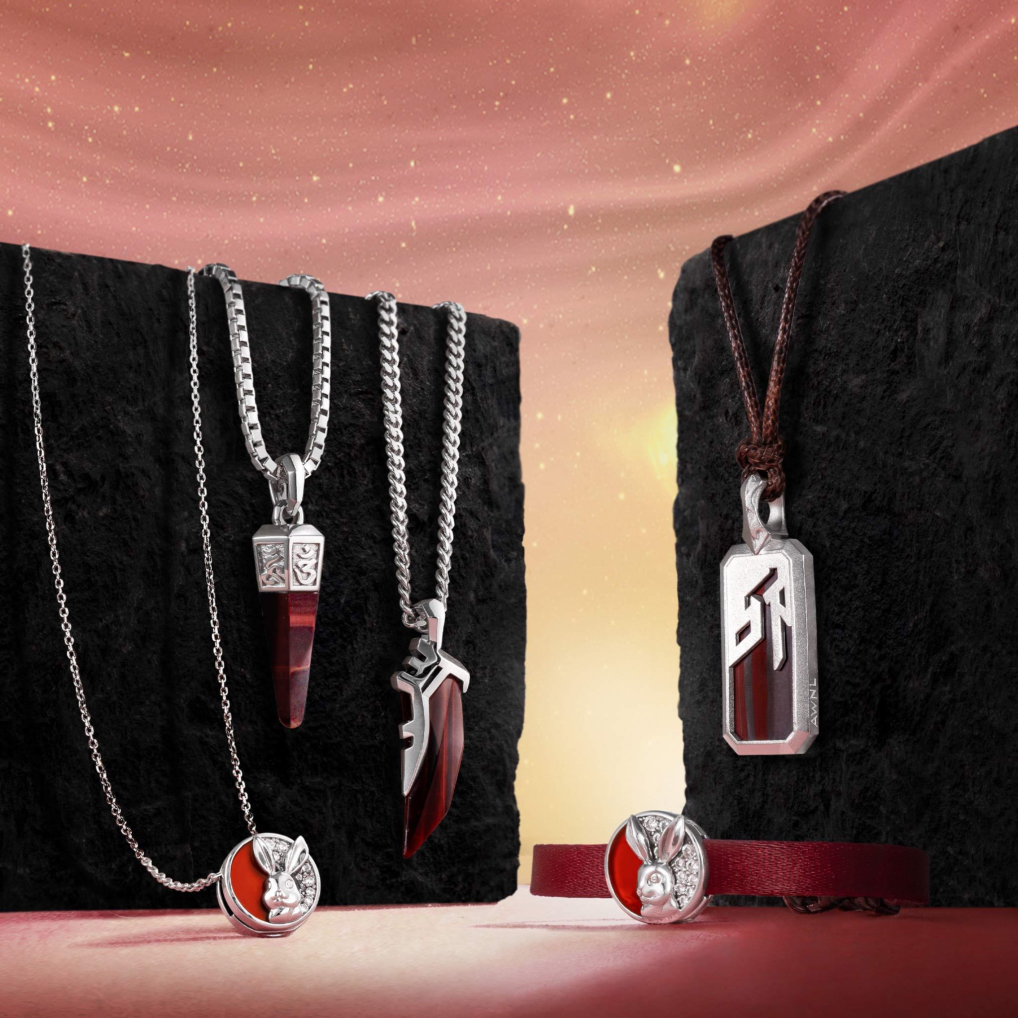 瑞典珠寶 AWNL 天然晶石 紅鐵虎 兔年卯字 男士項鍊- AWNL Taiwan