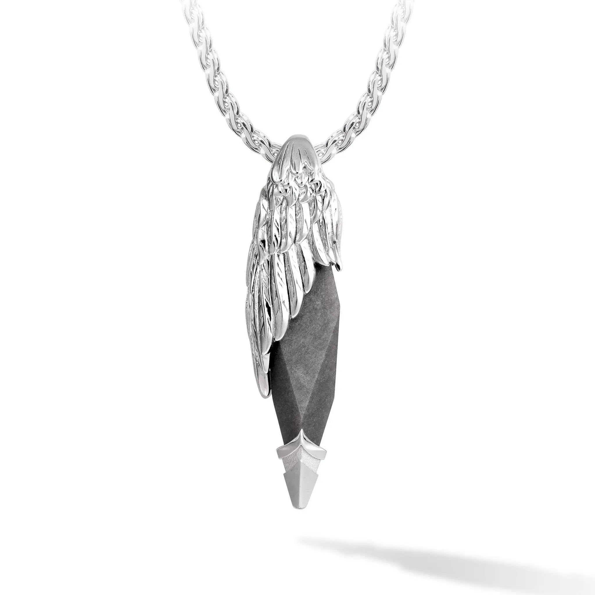 瑞典珠寶 AWNL 天然晶石 銀曜石 熾天使之翼 男士項鍊 - AWNL Taiwan