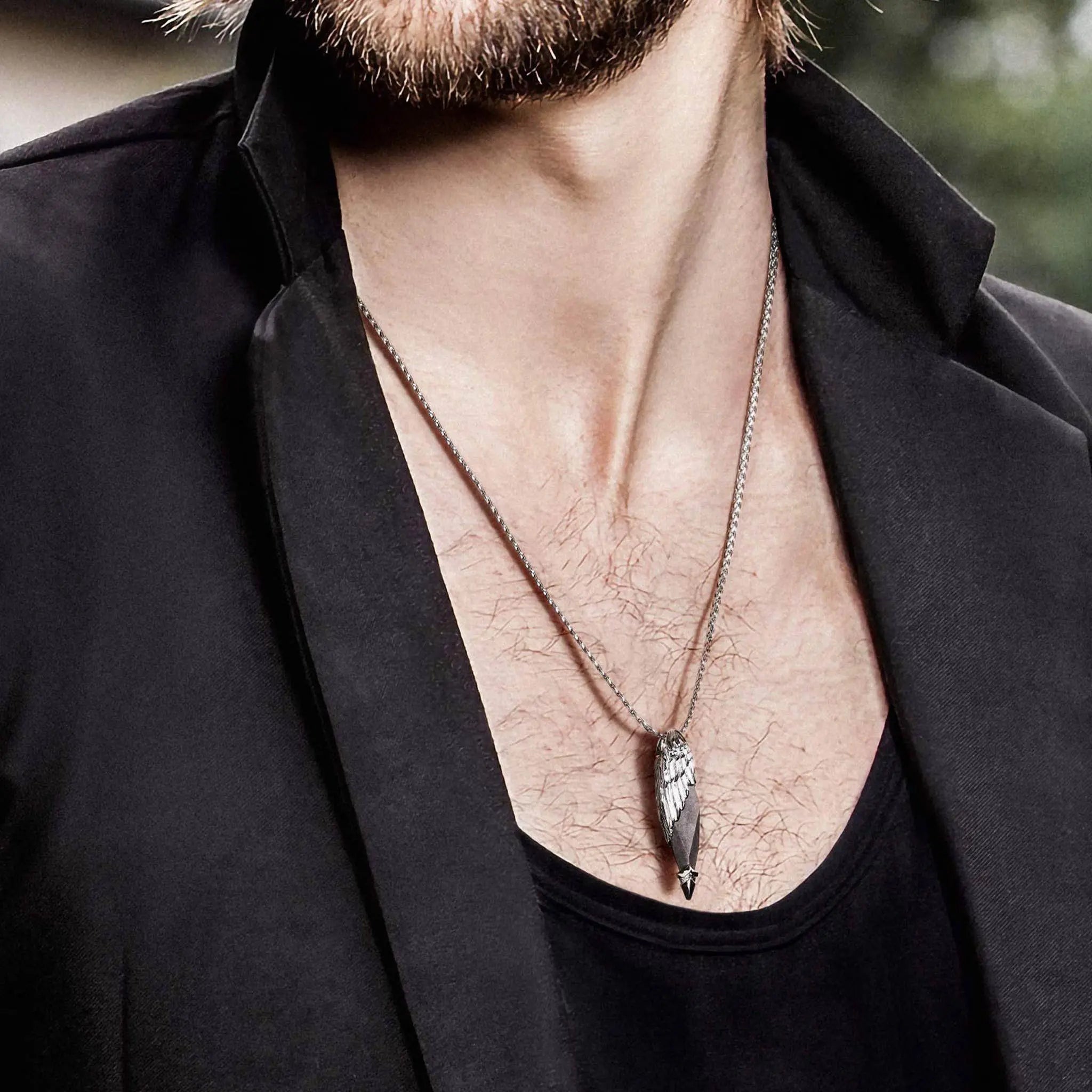 瑞典珠寶 AWNL 天然晶石 銀曜石 熾天使之翼 男士項鍊 - AWNL Taiwan