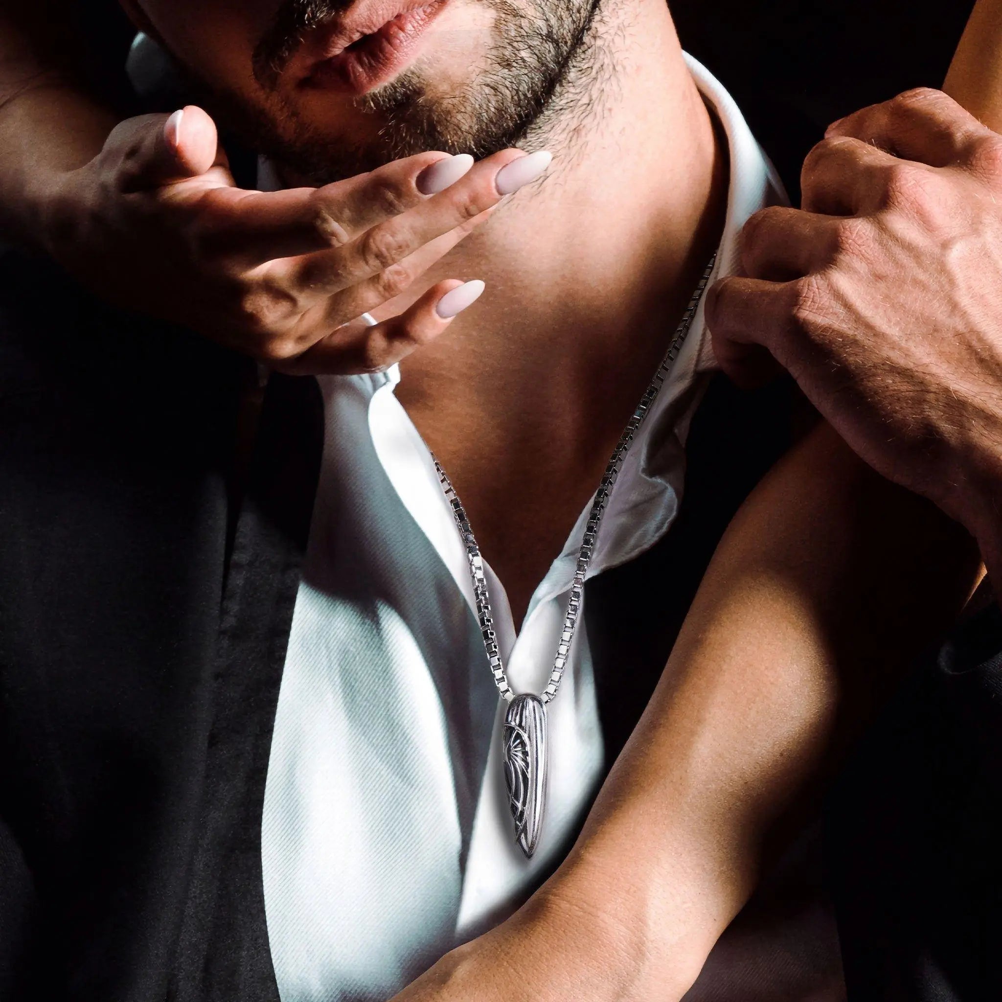 AWNL 瑞典珠寶 天然晶石 銀曜石 時光琥珀 情侶項鍊 男士項鍊- AWNL Taiwan