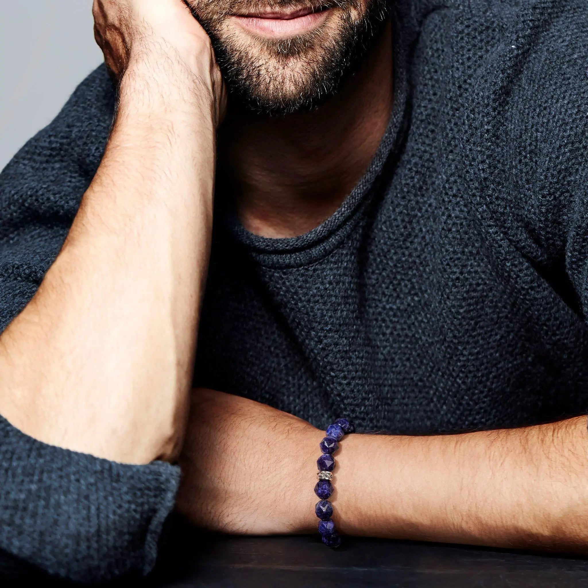 AWNL 瑞典珠寶 天然晶石 藍紋石 維京文化 烏爾伯特 男士手鍊 串珠拉繩手鍊 - AWNL Taiwan