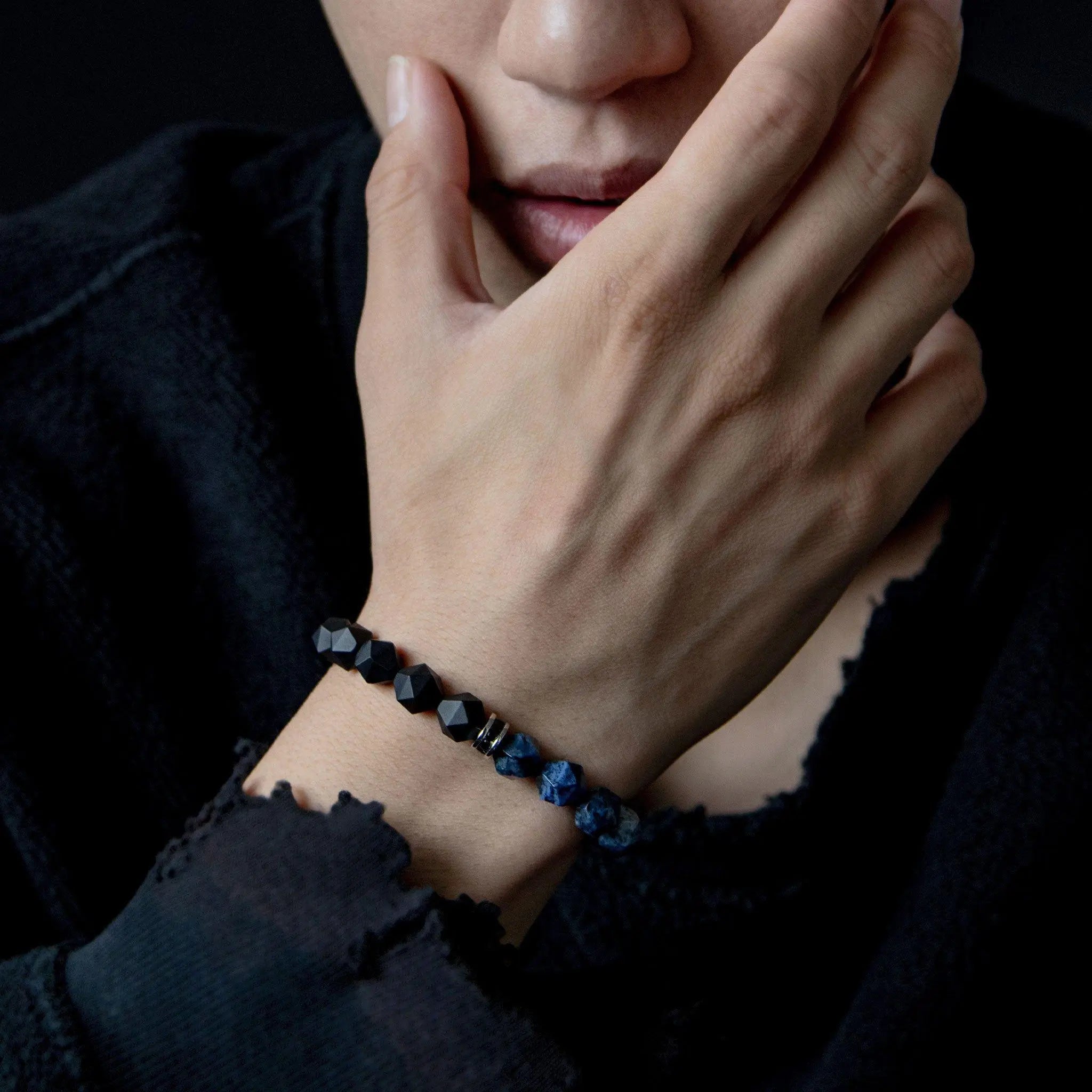 黑瑪瑙 藍線石 波塞頓 男士手鍊 - AWNL Taiwan