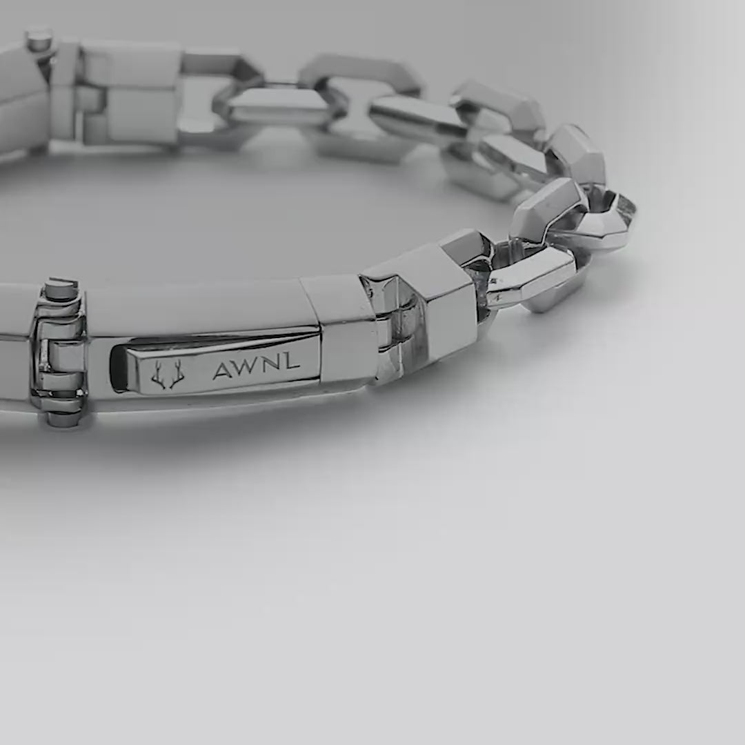 AWNL 瑞典珠寶 天然石 努烏邁特滾石 半銀鍊 男士手鍊 - AWNL Taiwan