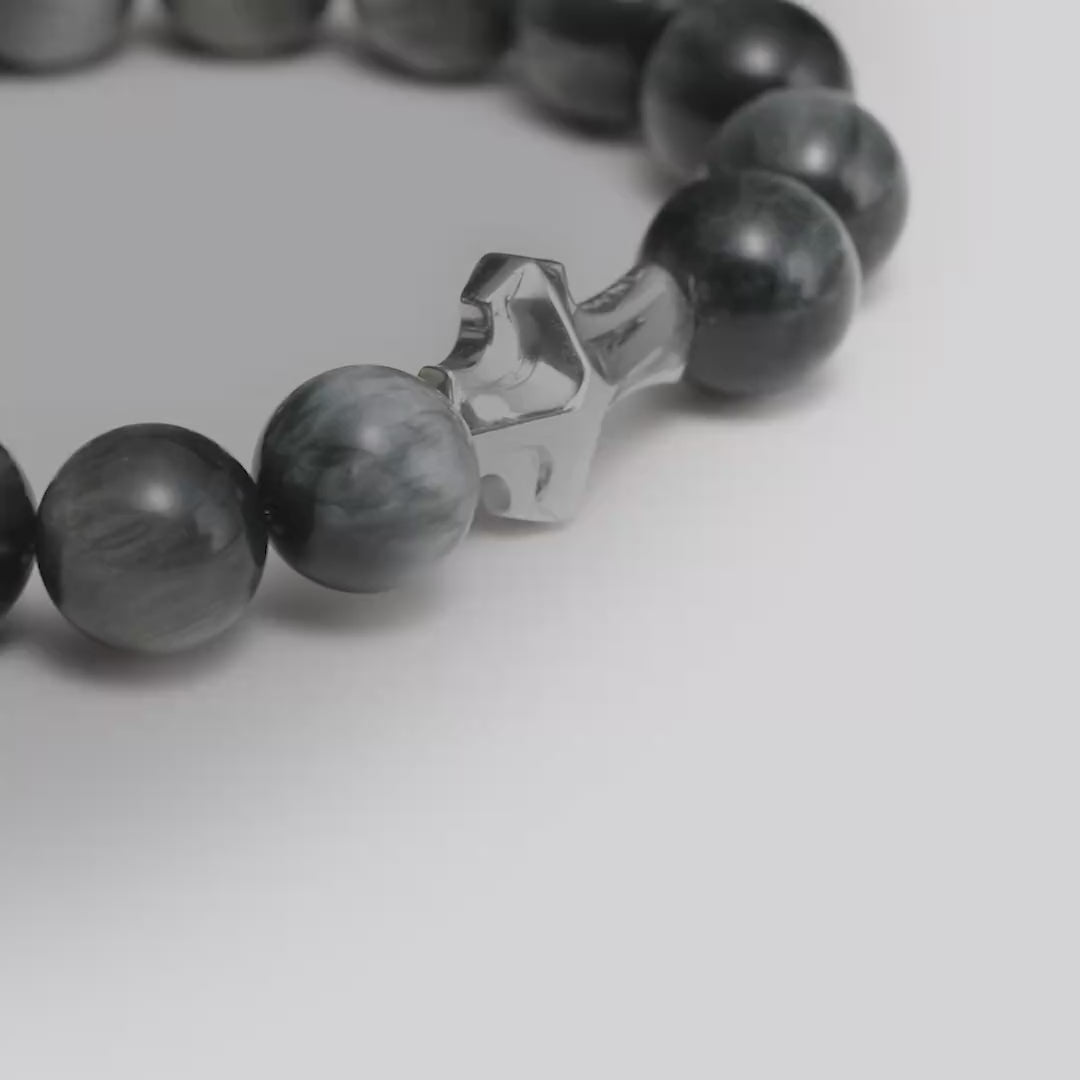 AWNL 瑞典珠寶 天然晶石 灰鷹眼石 十字架 男士手鍊 - AWNL Taiwan