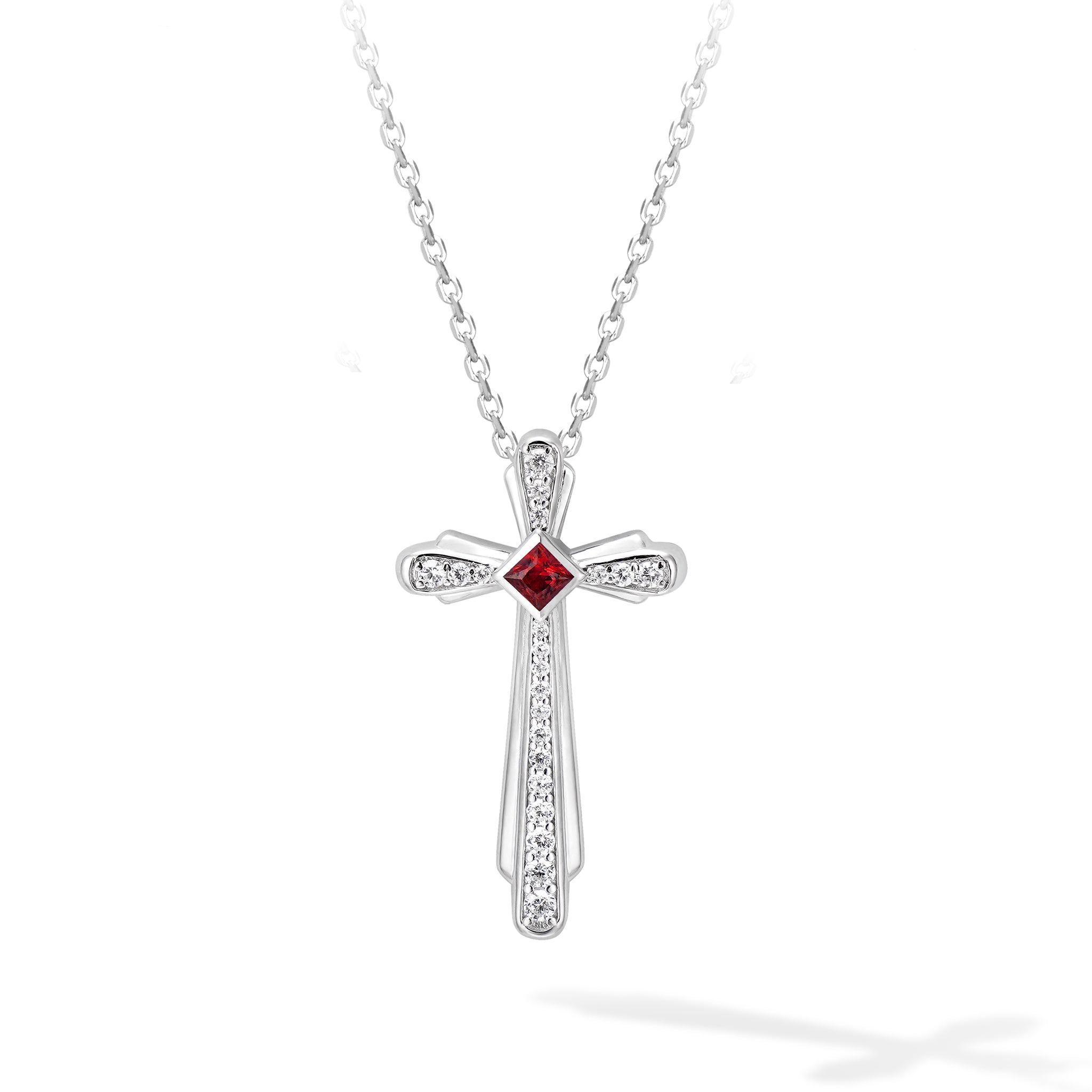 紅石榴石 一月誕生石 十字架 女士項鍊 - AWNL Taiwan