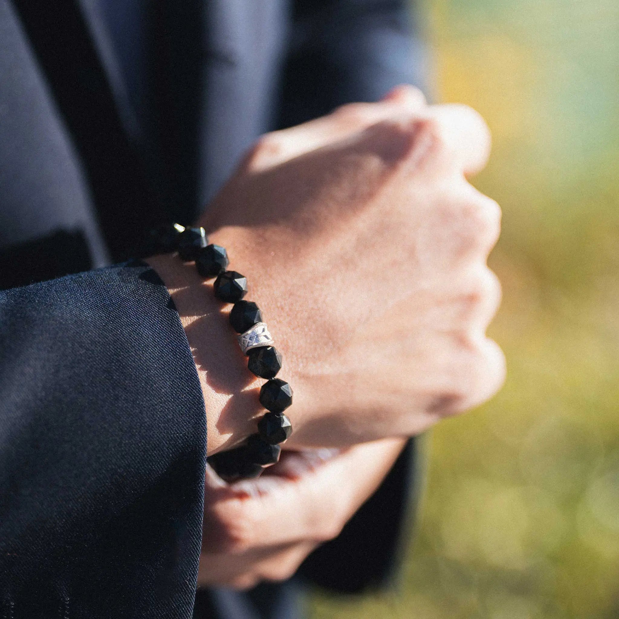 黑曜石 維京 盧恩符文 男士手鍊 - AWNL Taiwan