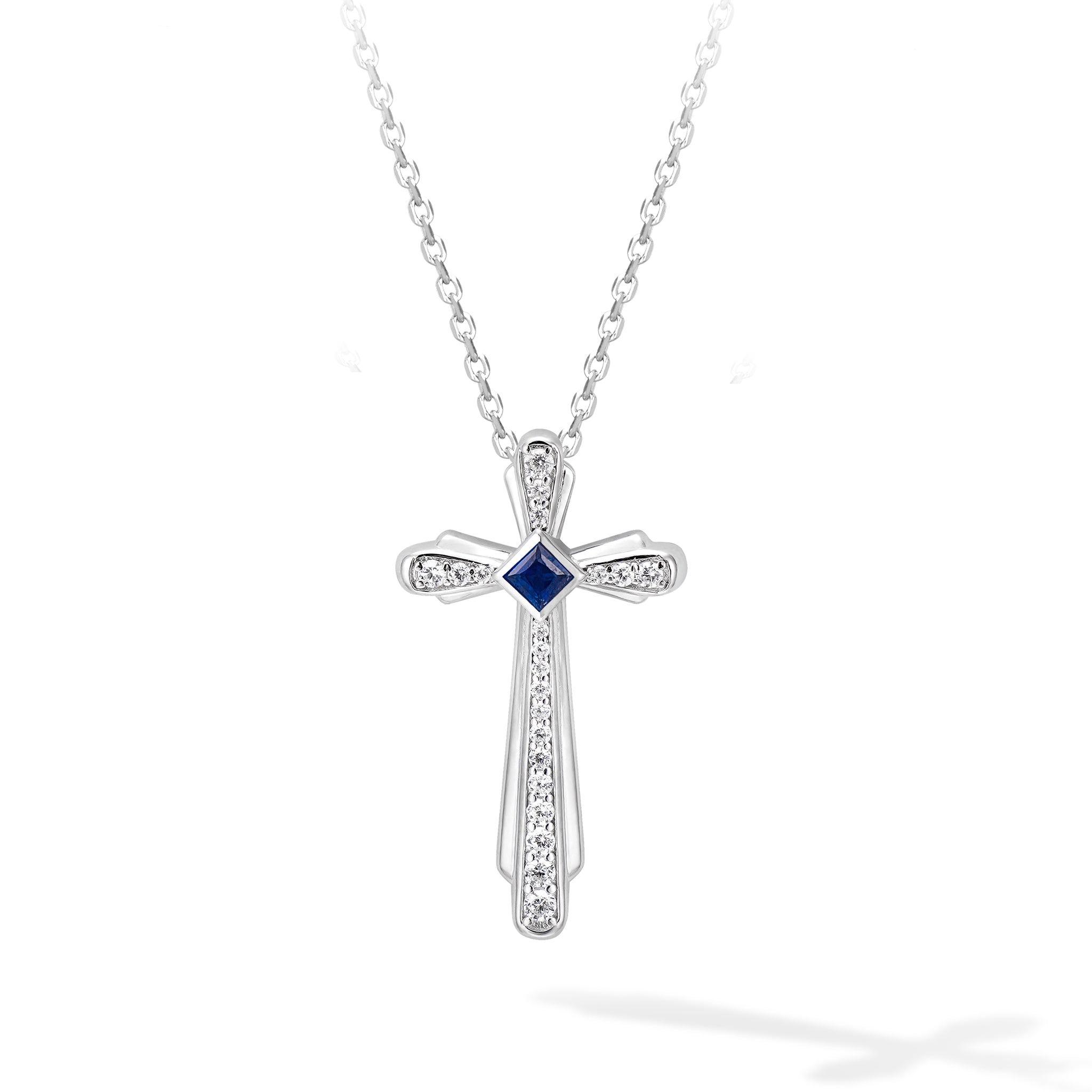藍寶石 九月誕生石 十字架 女士項鍊 - AWNL Taiwan