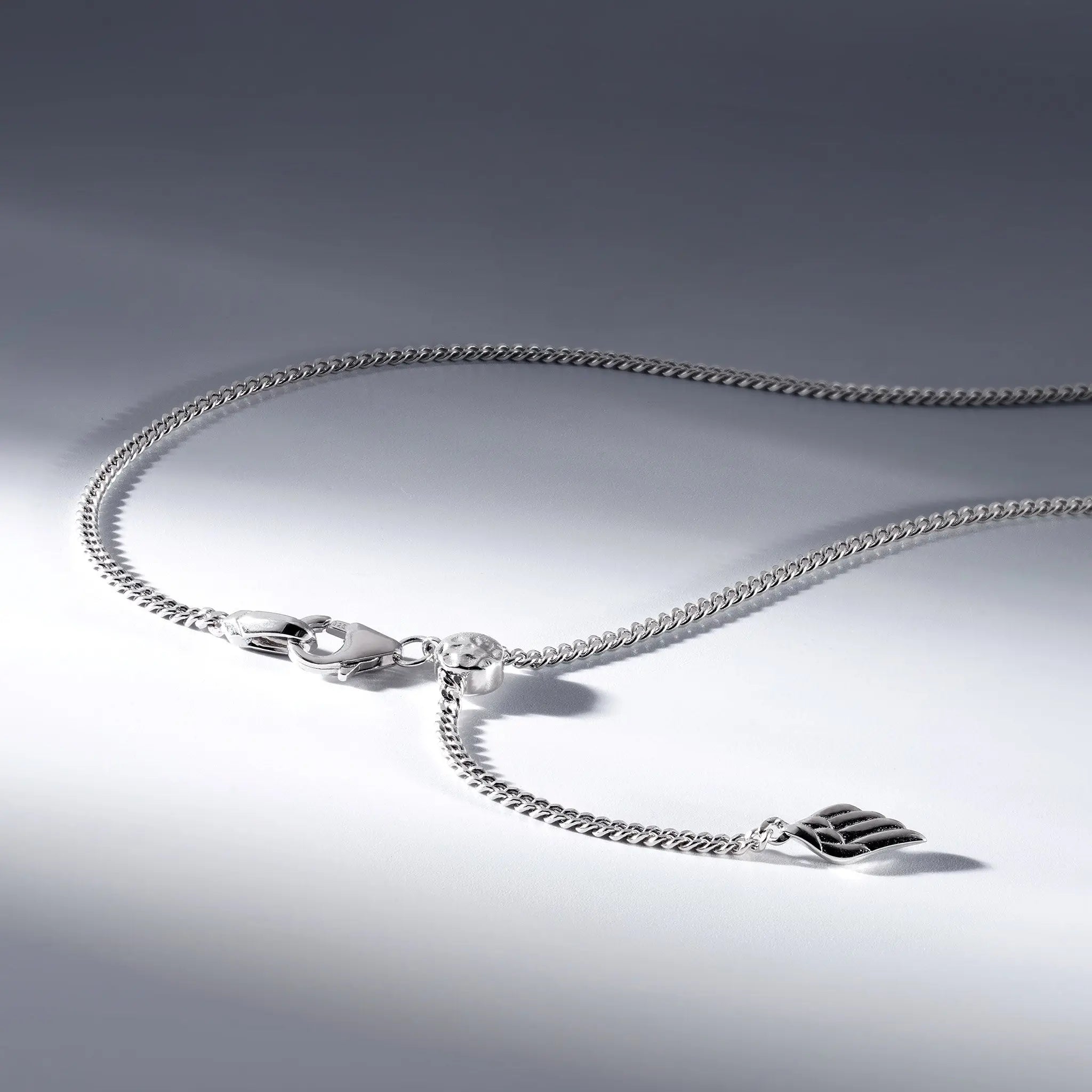 純銀 羽毛滑珠 古巴鏈條項鍊 - AWNL Taiwan