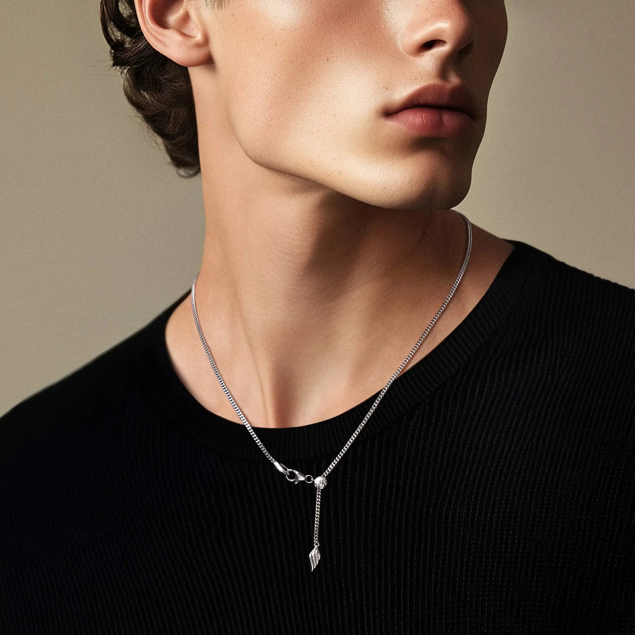 純銀 羽毛滑珠 古巴鏈條項鍊 - AWNL Taiwan