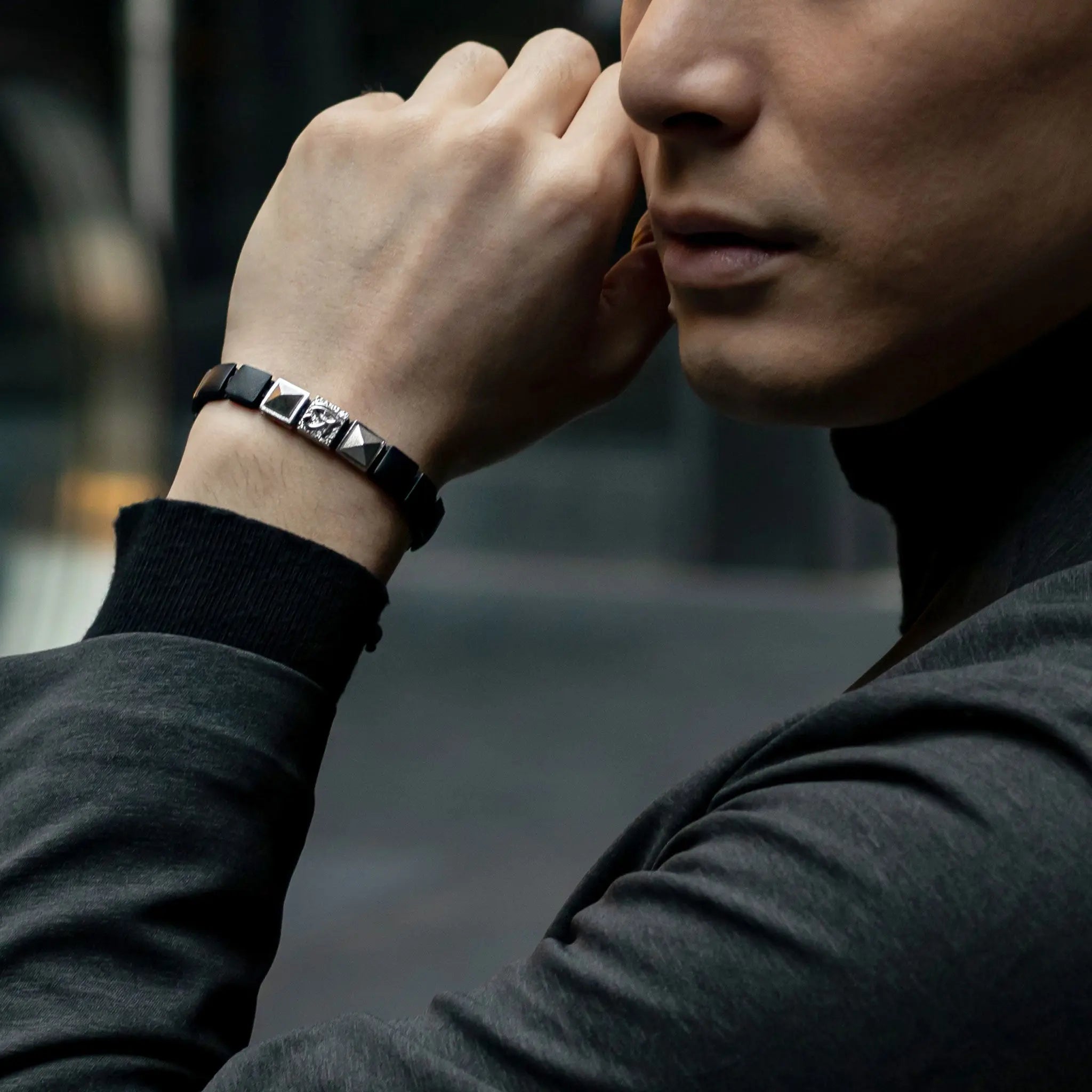 黑瑪瑙 荷魯斯之眼 平安符 男士手鍊 - AWNL Taiwan