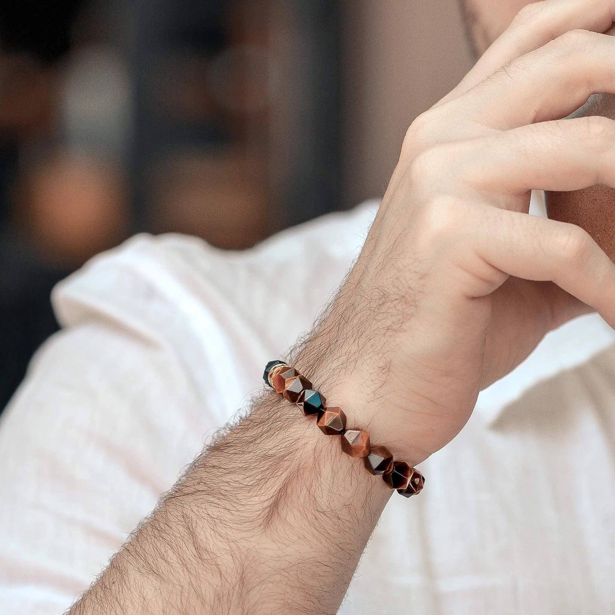 黑瑪瑙 虎眼石 虎嘯 男士手鍊 - AWNL Taiwan