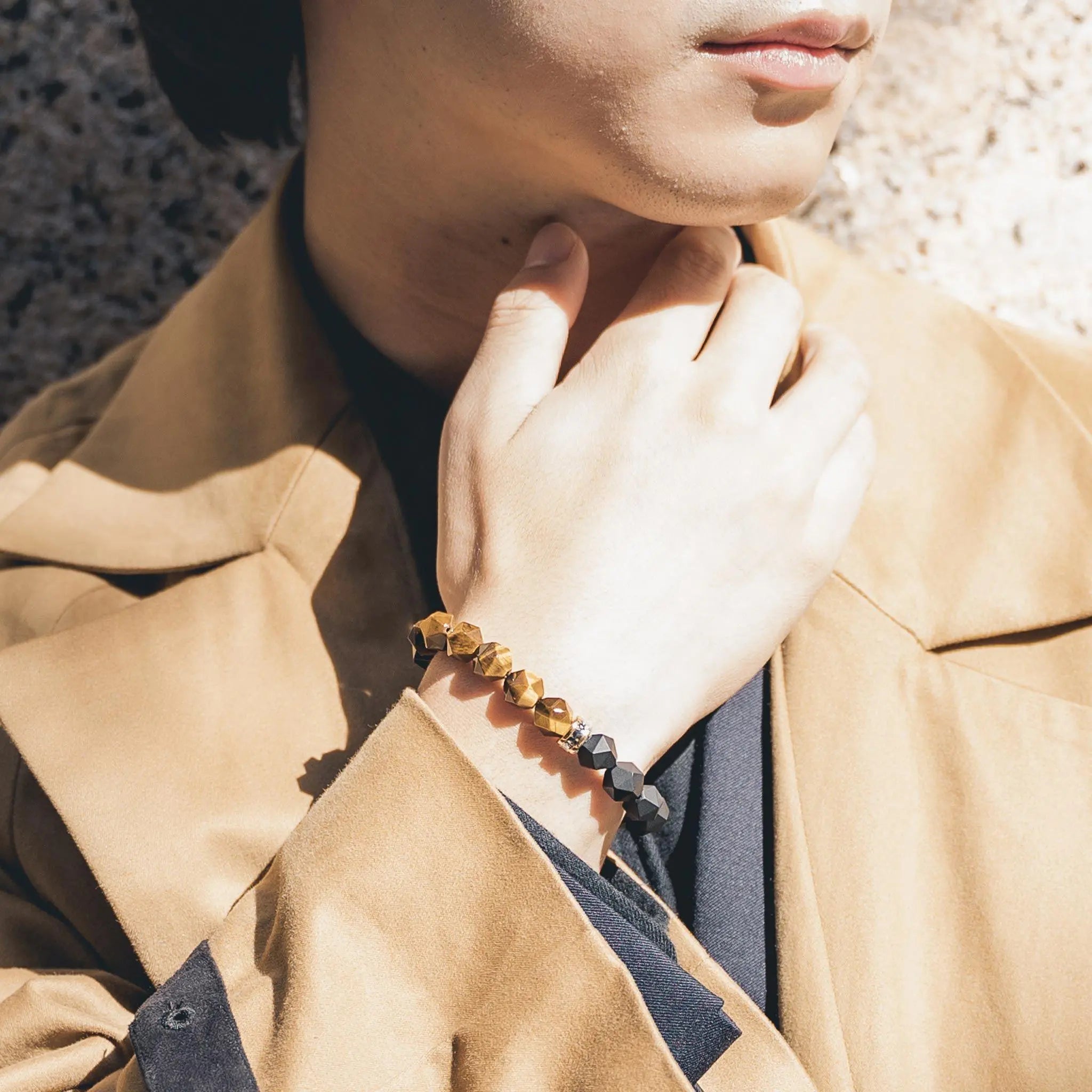 黑瑪瑙 虎眼石 虎嘯 男士手鍊 - AWNL Taiwan