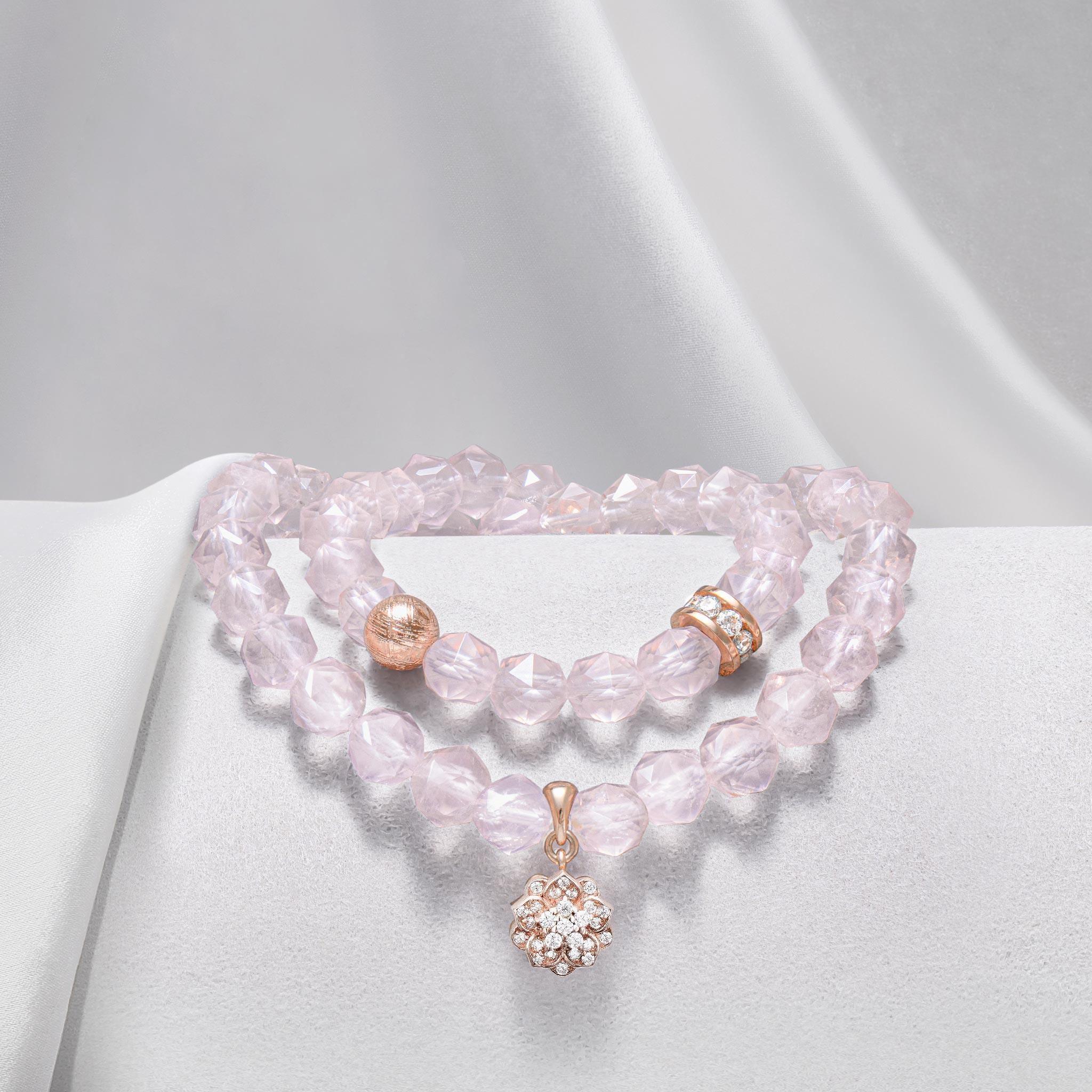 瑞典珠寶 AWNL 瑞典隕石 天然晶石 馬達加斯加 粉晶 三色堇 女士雙圈手鍊 隕石手鍊- AWNL Taiwan