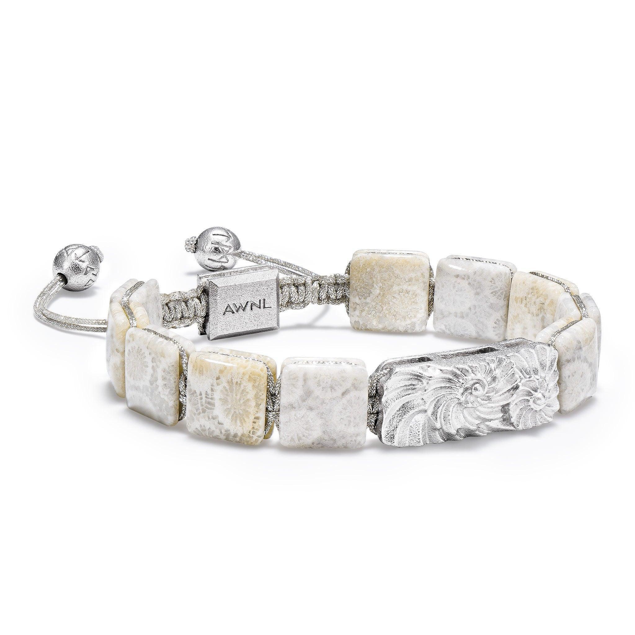 AWNL 瑞典珠寶 天然晶石 珊瑚化石 雙生鸚鵡螺 女士手鍊 - AWNL Taiwan