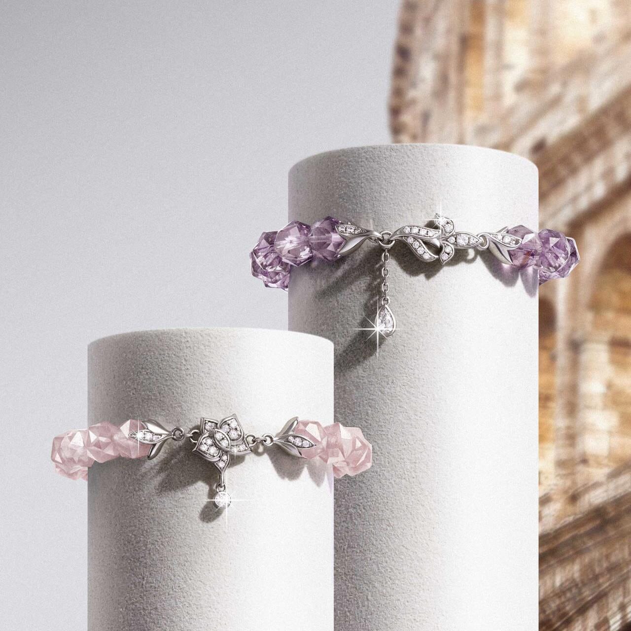 粉晶 蝴蝶蘭 守護 紫水晶 鳶尾花 精靈 女士手鍊 - AWNL Taiwan